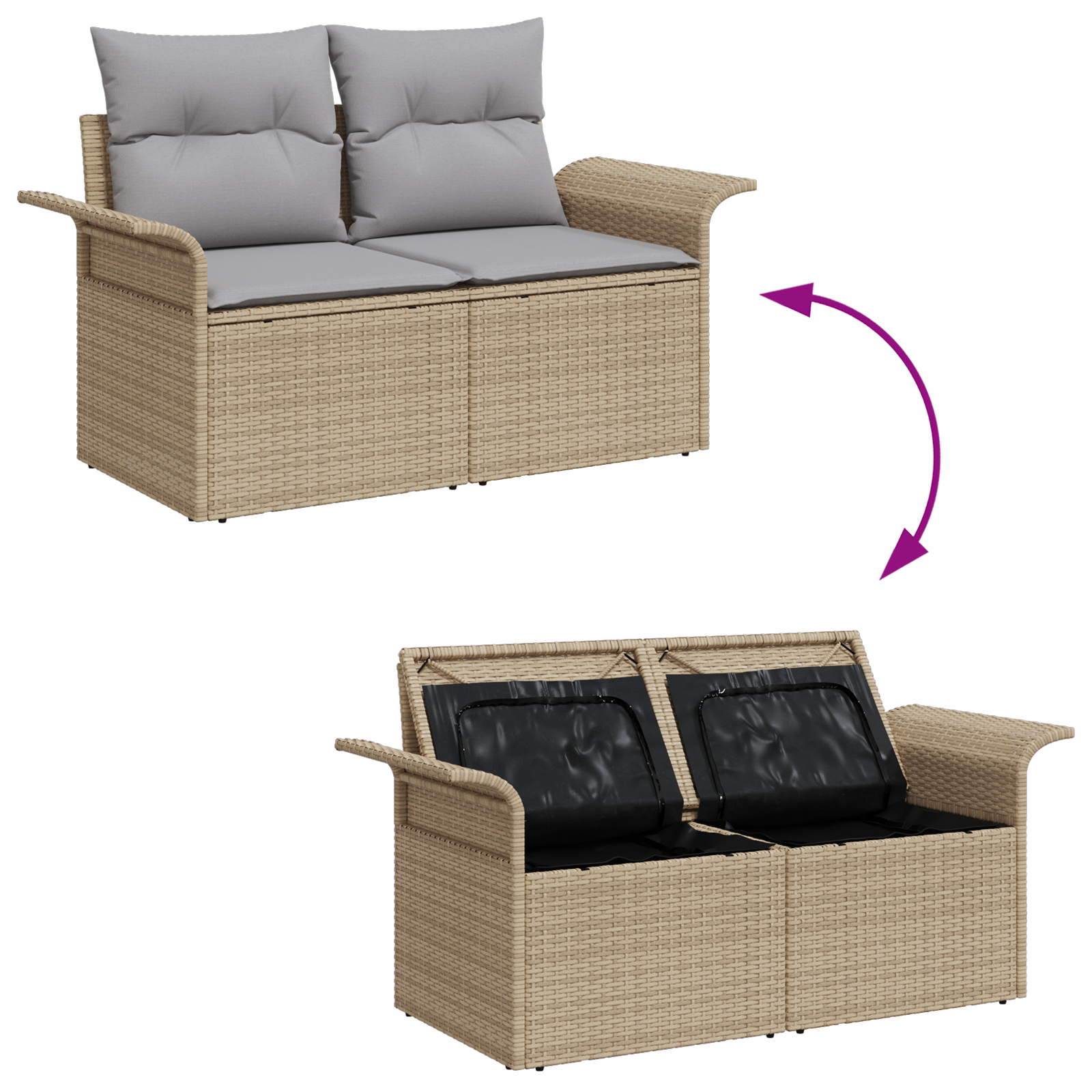 5-teiliges Garten Sofa Set mit Kissen in beigem Poly Rattan – Bild 10