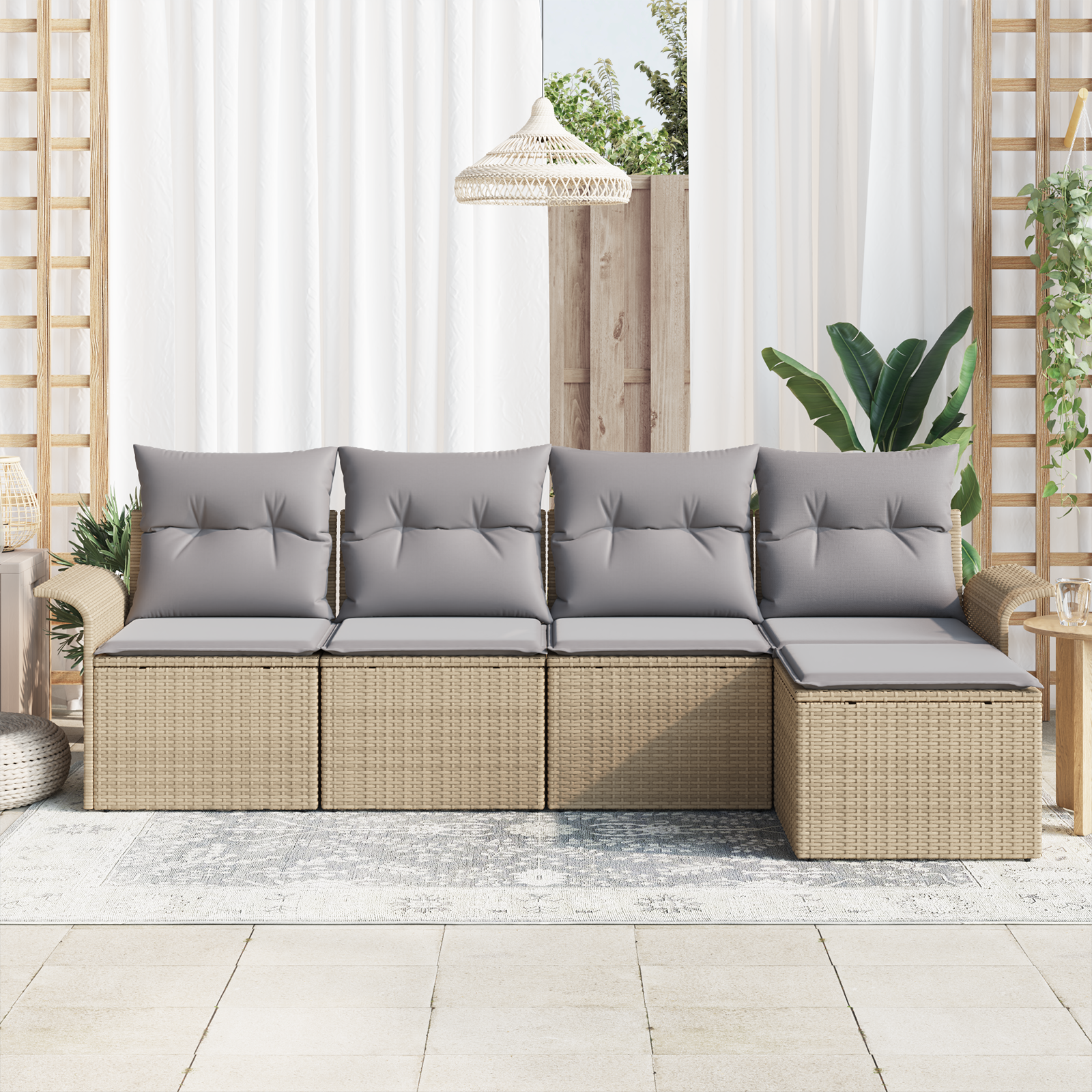 5-teiliges Garten Sofa Set mit Kissen in beigem Poly Rattan – Bild 3