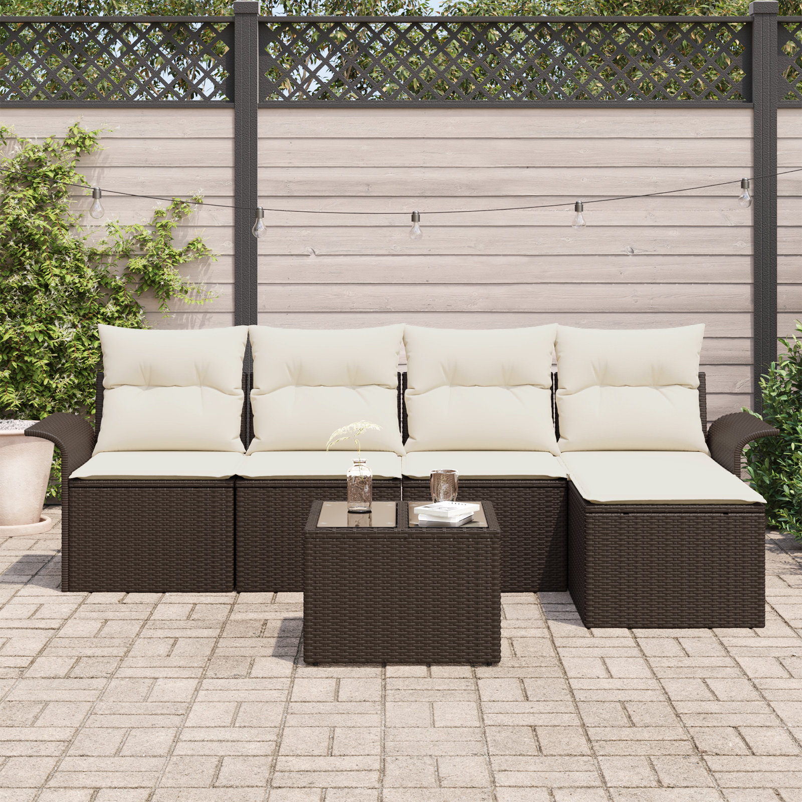 5 dalių sodo sofa rinkinys su pagalvėlėmis Pilkas poli ratanas - Image 3