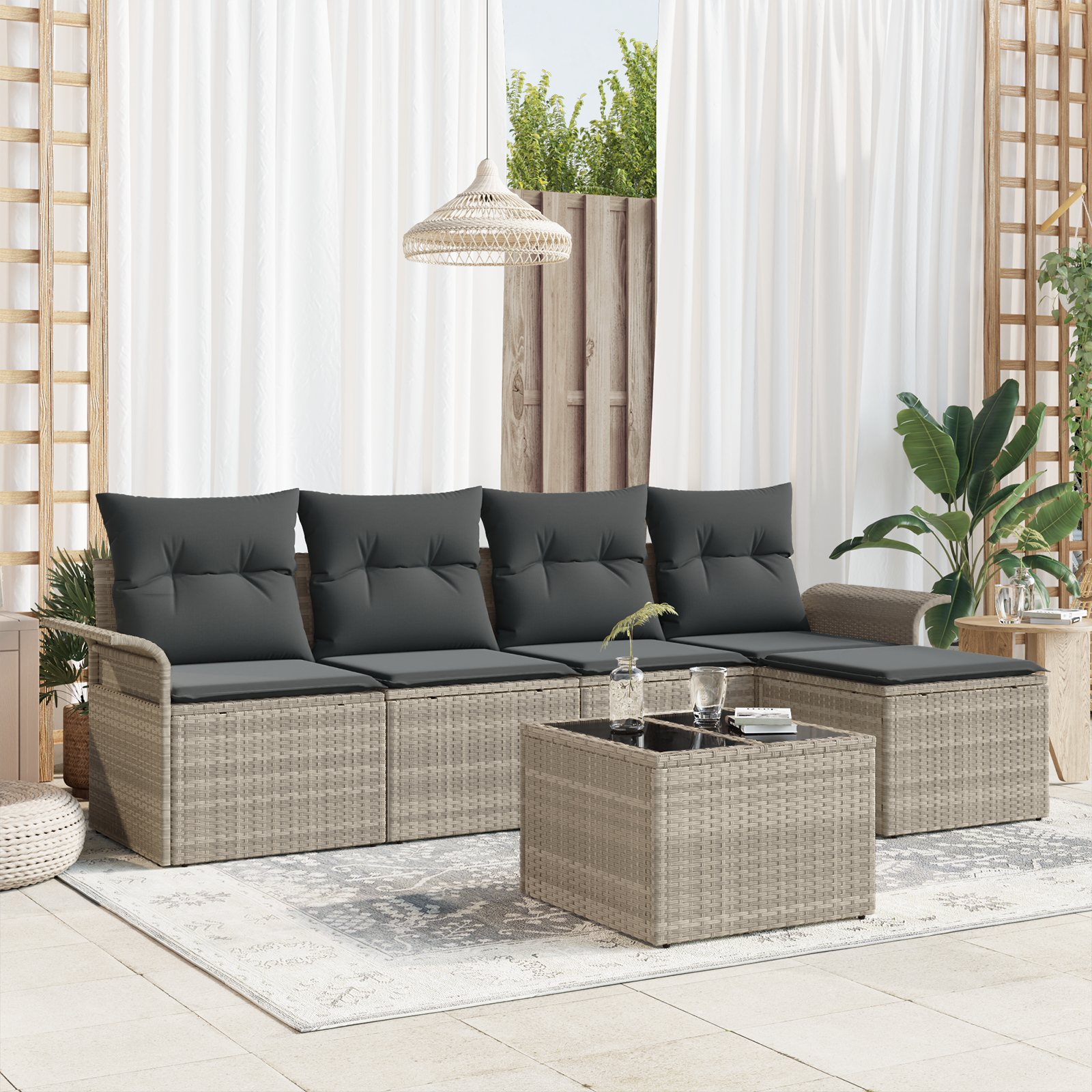 6 dalių sodo sofa su pagalvėlėmis, pilka poli ratanas