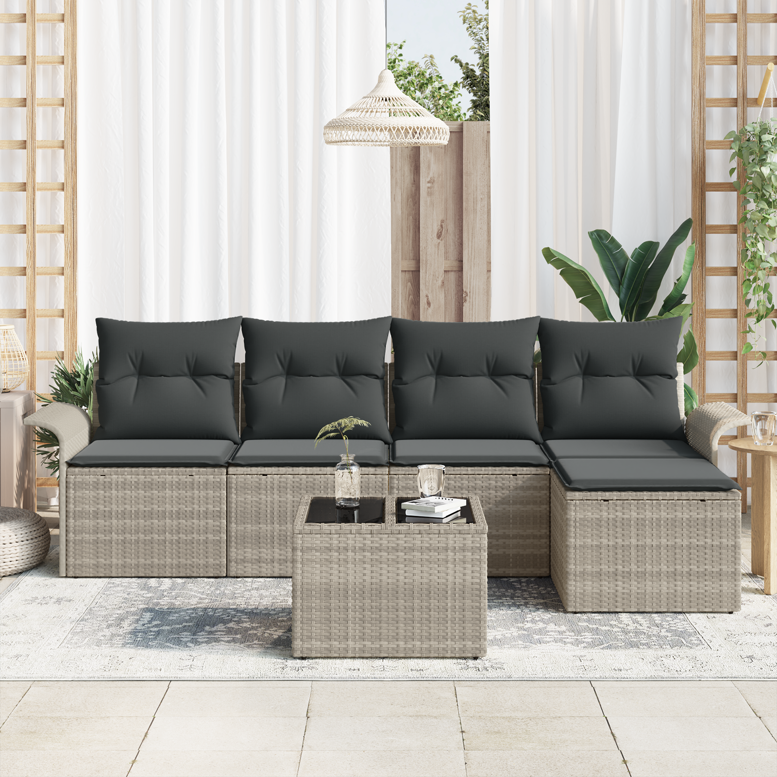 6 dalių sodo sofa su pagalvėlėmis, pilka poli ratanas - Image 3