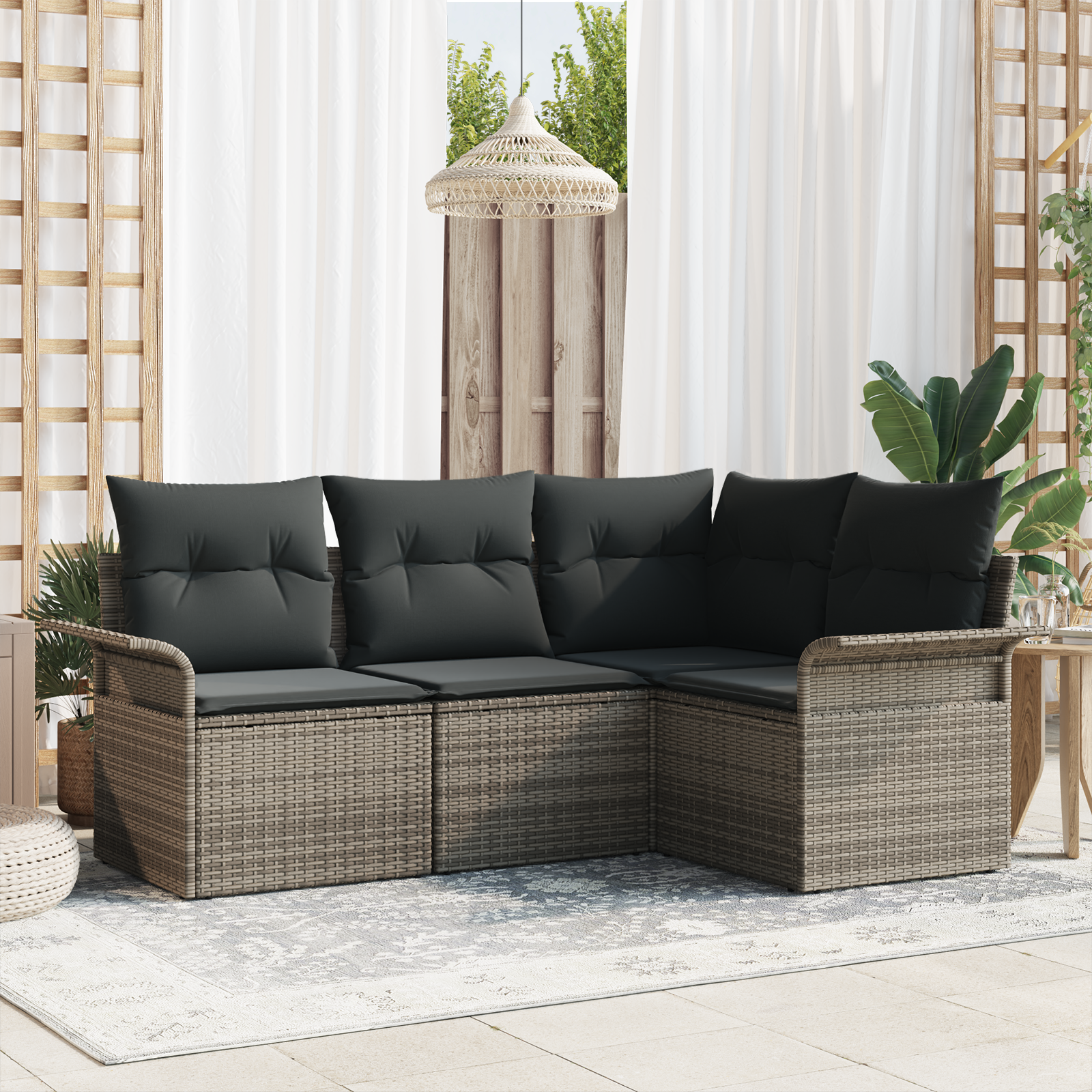 Thumbnail - vidaXL 4-teiliges Garten-Sofa-Set mit Kissen Grau Poly-Rattan