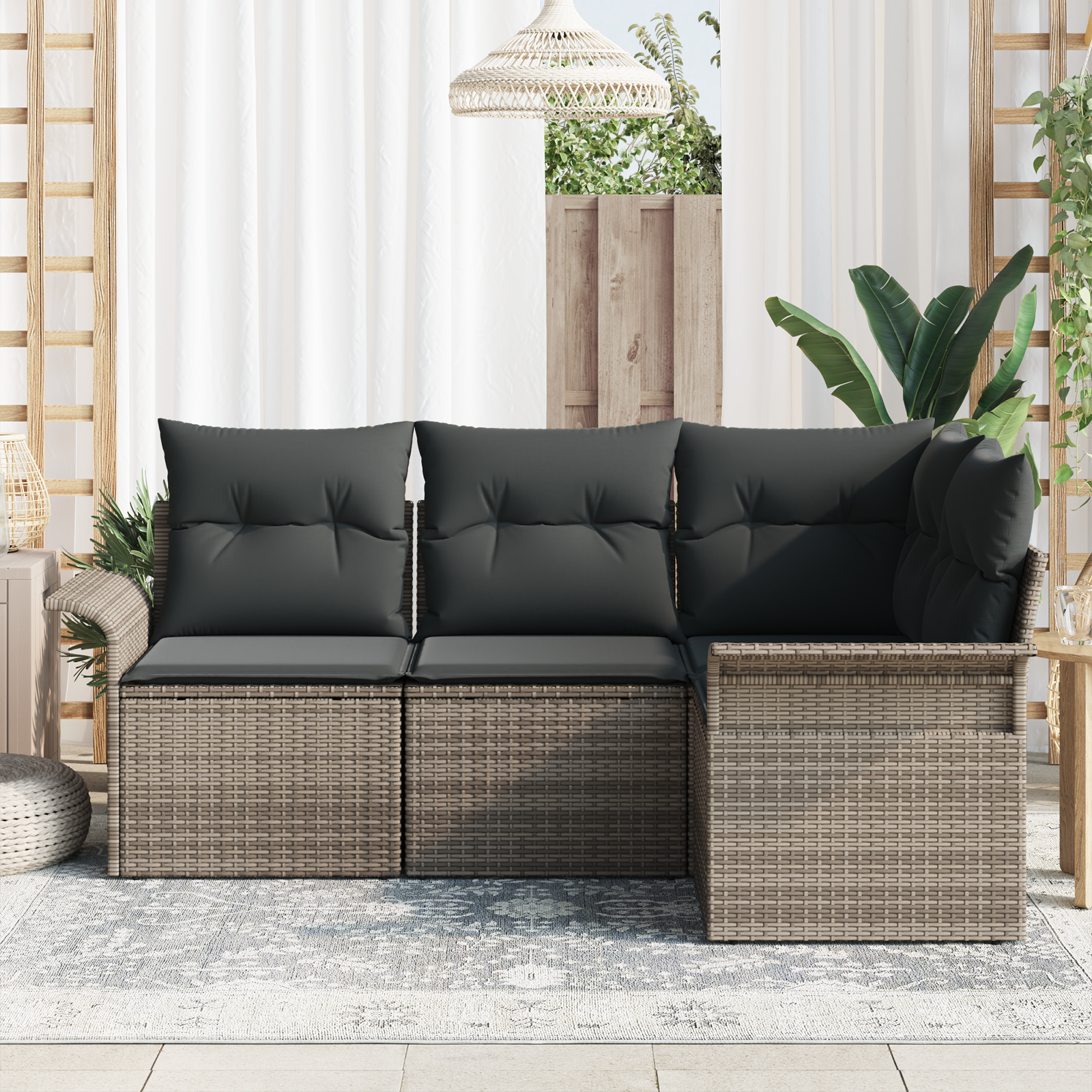 Thumbnail - vidaXL 4-teiliges Garten-Sofa-Set mit Kissen Grau Poly-Rattan