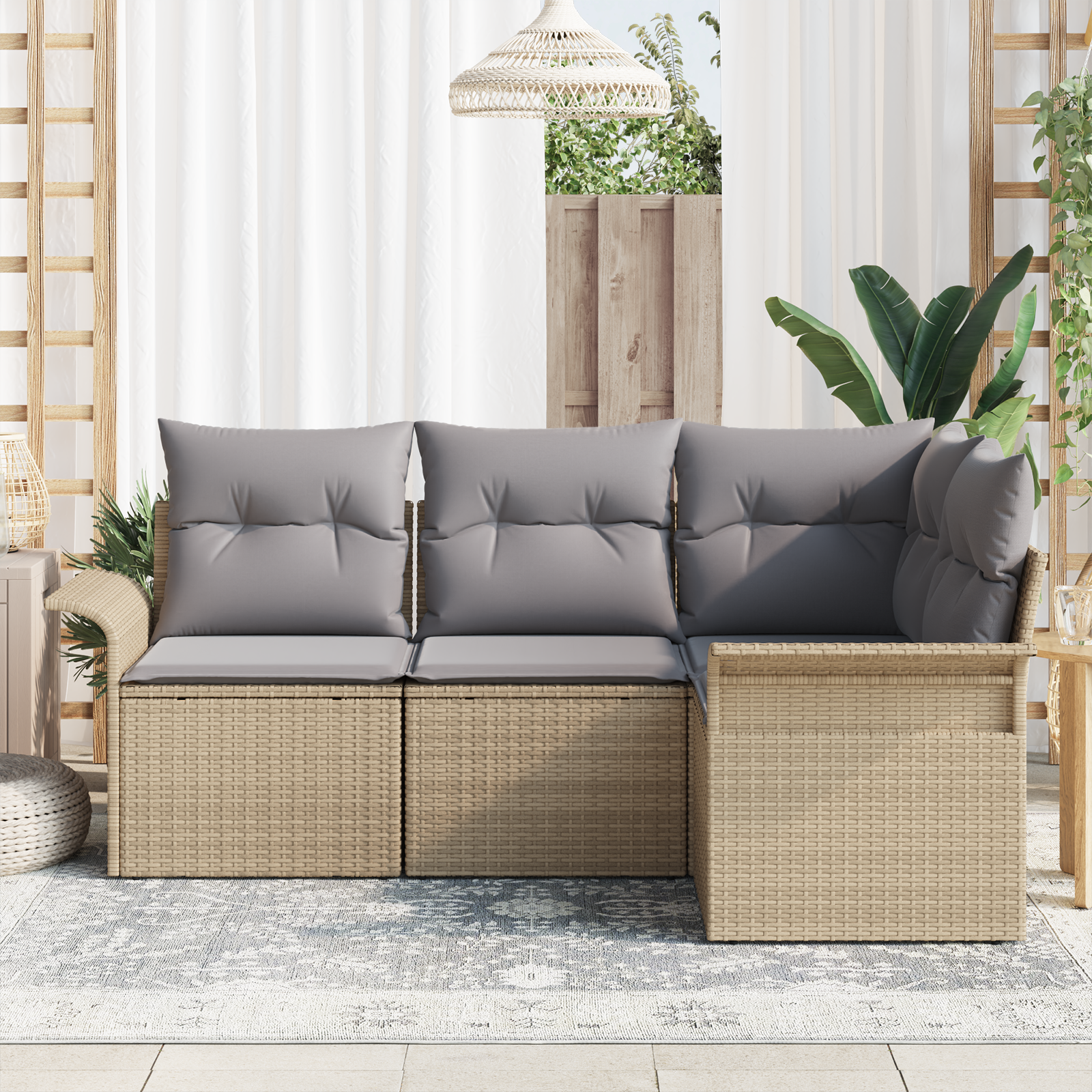 Thumbnail - vidaXL 4-teiliges Garten-Sofa-Set mit Kissen Beige Poly Rattan
