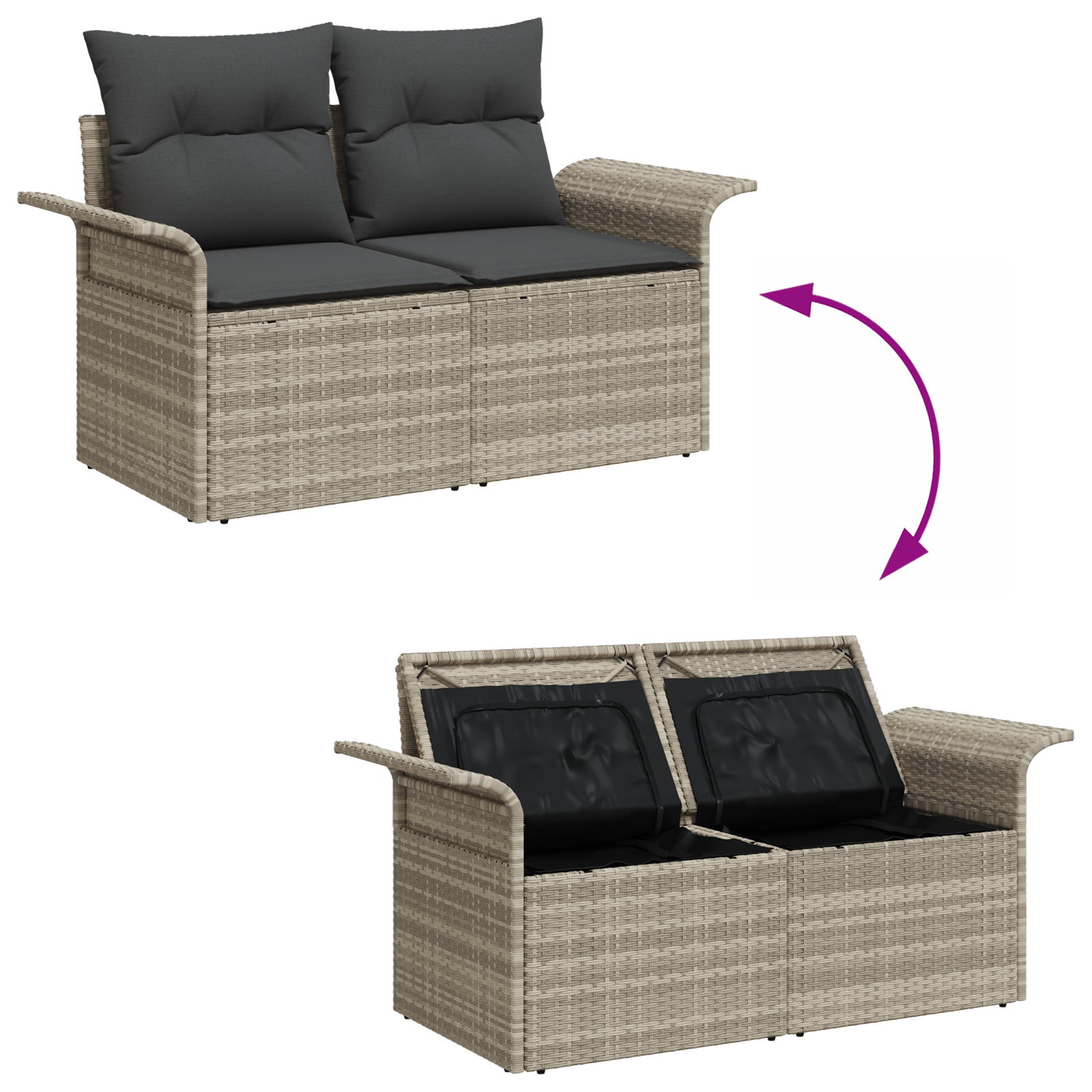4-teiliges Garten Sofa Set mit Kissen in Hellgrau Poly Rattan – Bild 11