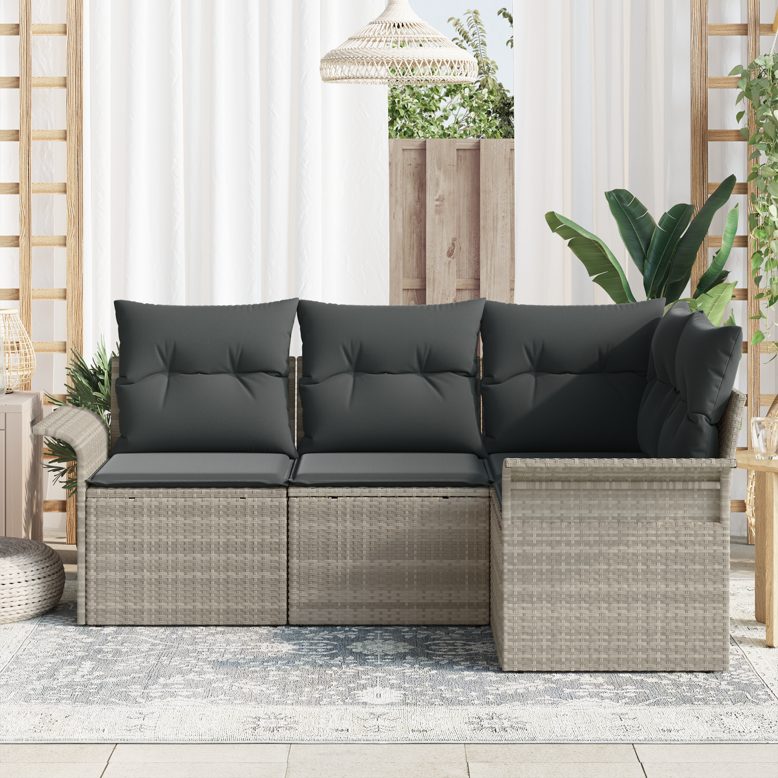 4-teiliges Garten Sofa Set mit Kissen in Hellgrau Poly Rattan – Bild 3