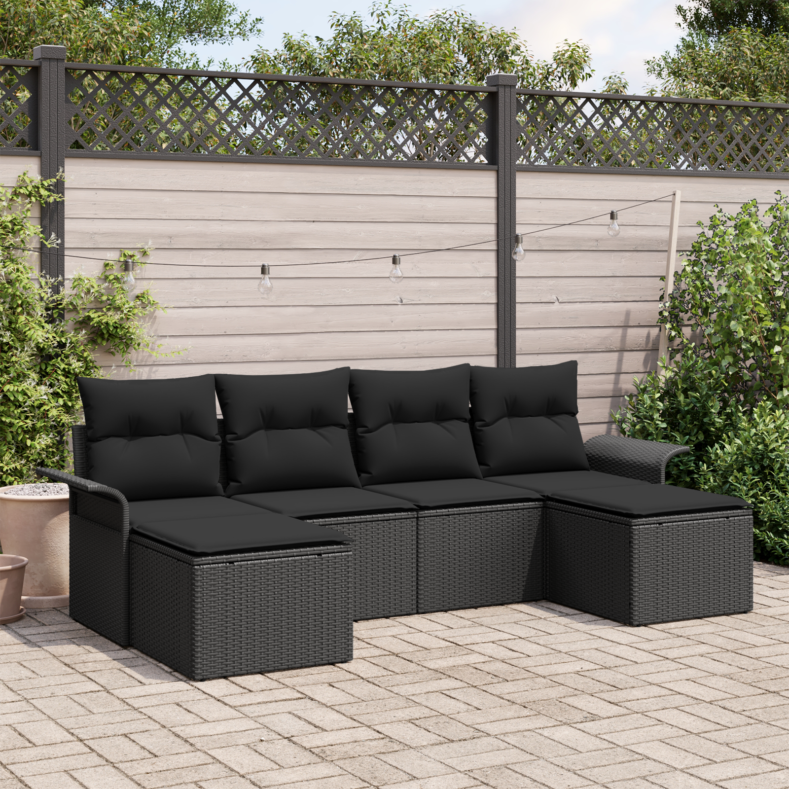 Garten-Sofa-Set Set aus 5 Schwarz Handgewebtes Rattan Groß