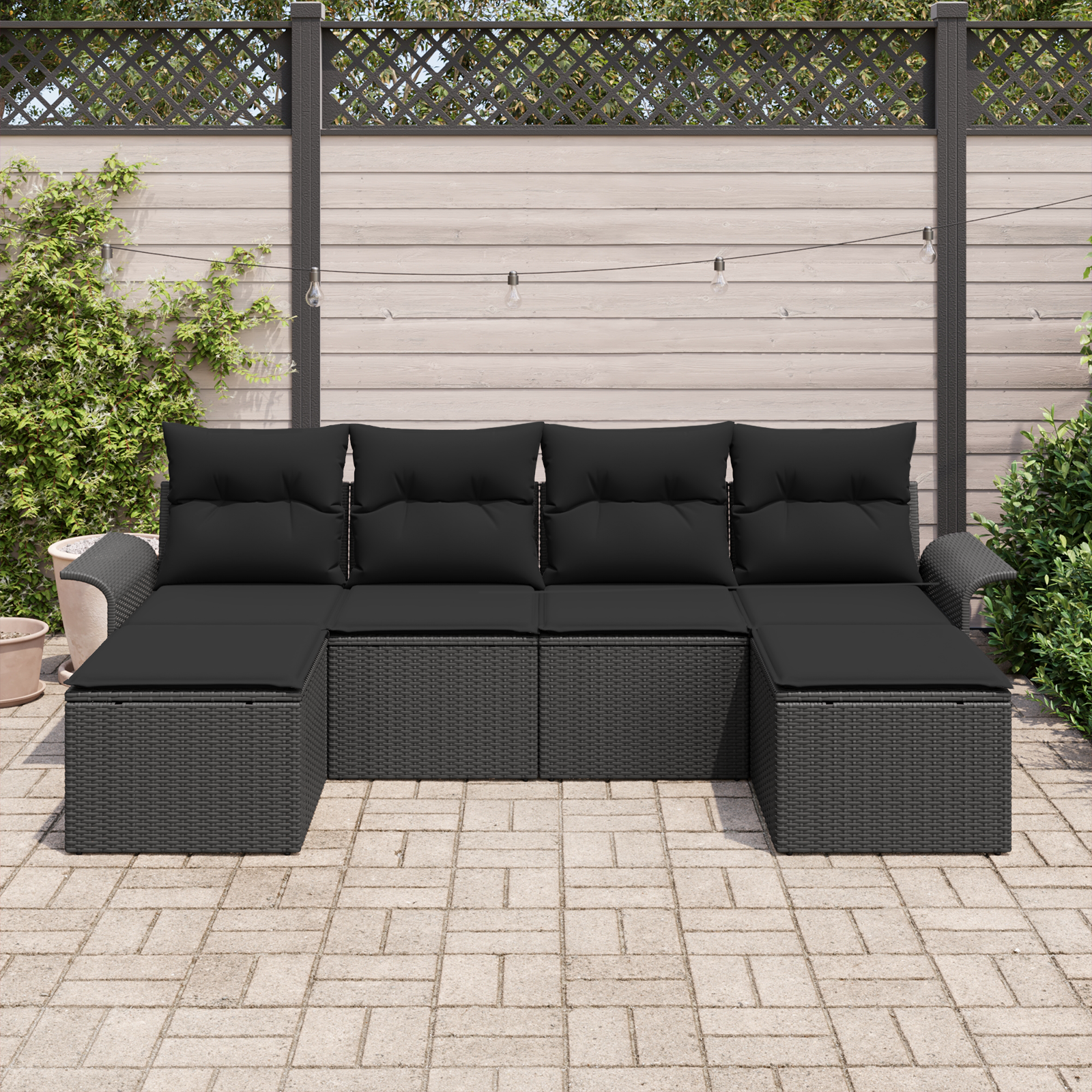 Garten-Sofa-Set Set aus 5 Schwarz Handgewebtes Rattan Groß – Bild 3