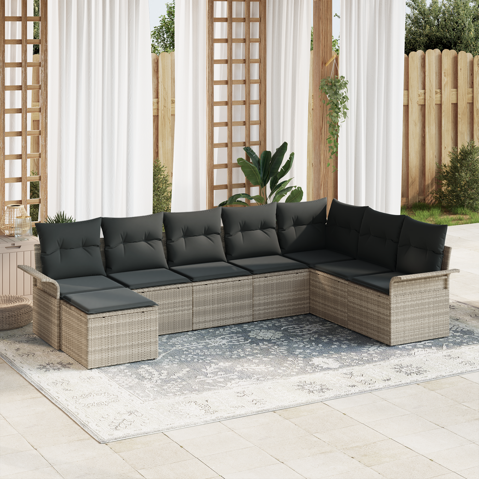 Thumbnail - vidaXL 8-tlg. Garten-Sofagarnitur mit Kissen Hellgrau Poly Rattan