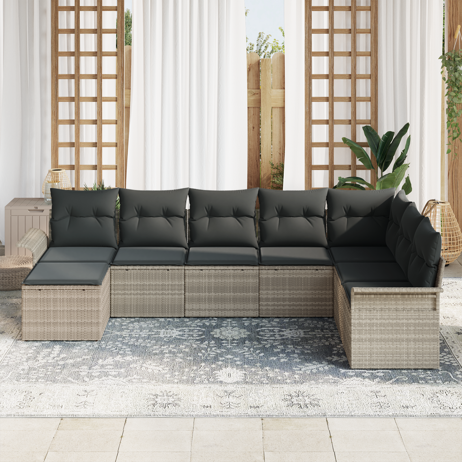 Thumbnail - vidaXL 8-tlg. Garten-Sofagarnitur mit Kissen Hellgrau Poly Rattan