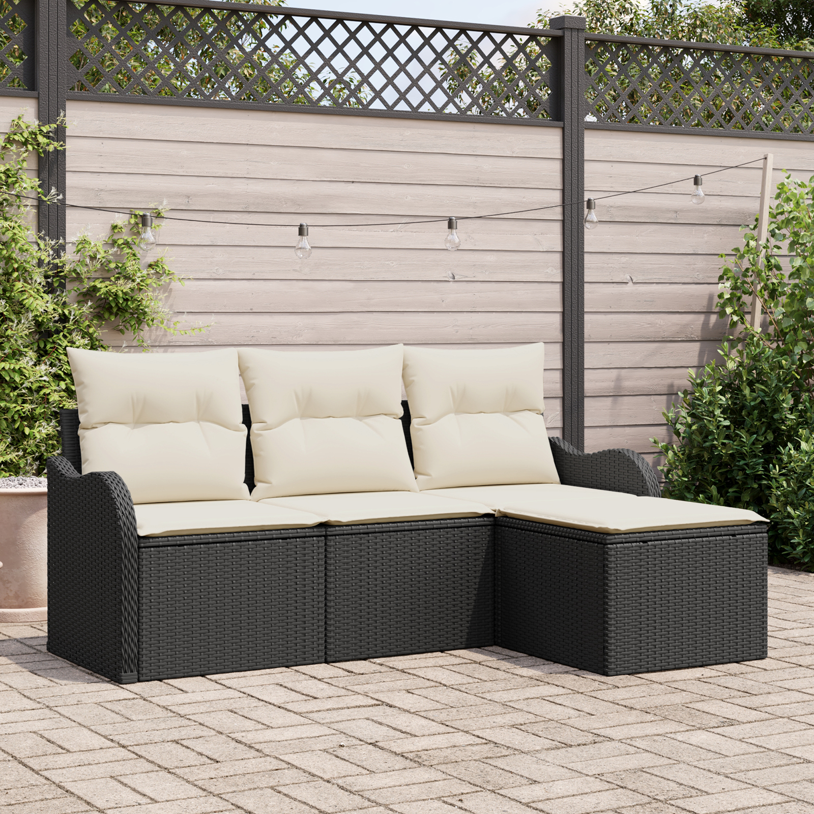 4 Dalių Sodo Sofa Rinkinys su Pagalvėmis Juoda Poli Ratanas