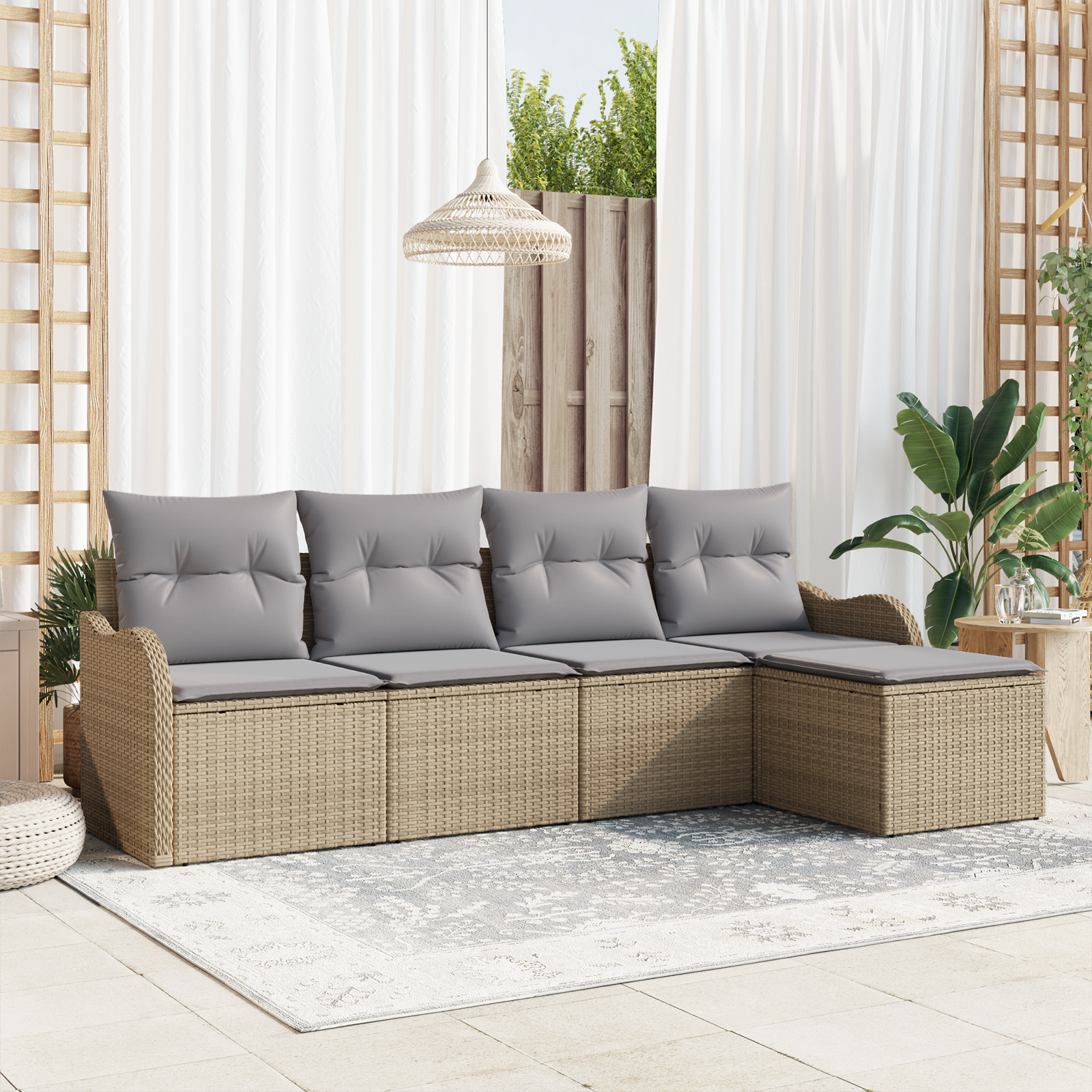 Thumbnail - vidaXL 5-teiliges Garten-Sofa-Set mit Kissen Beige Poly Rattan