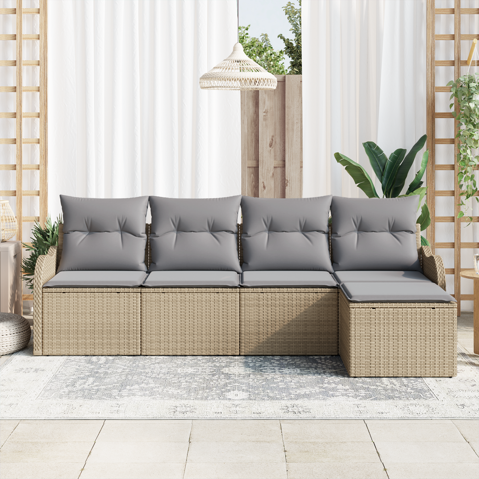 Thumbnail - vidaXL 5-teiliges Garten-Sofa-Set mit Kissen Beige Poly Rattan
