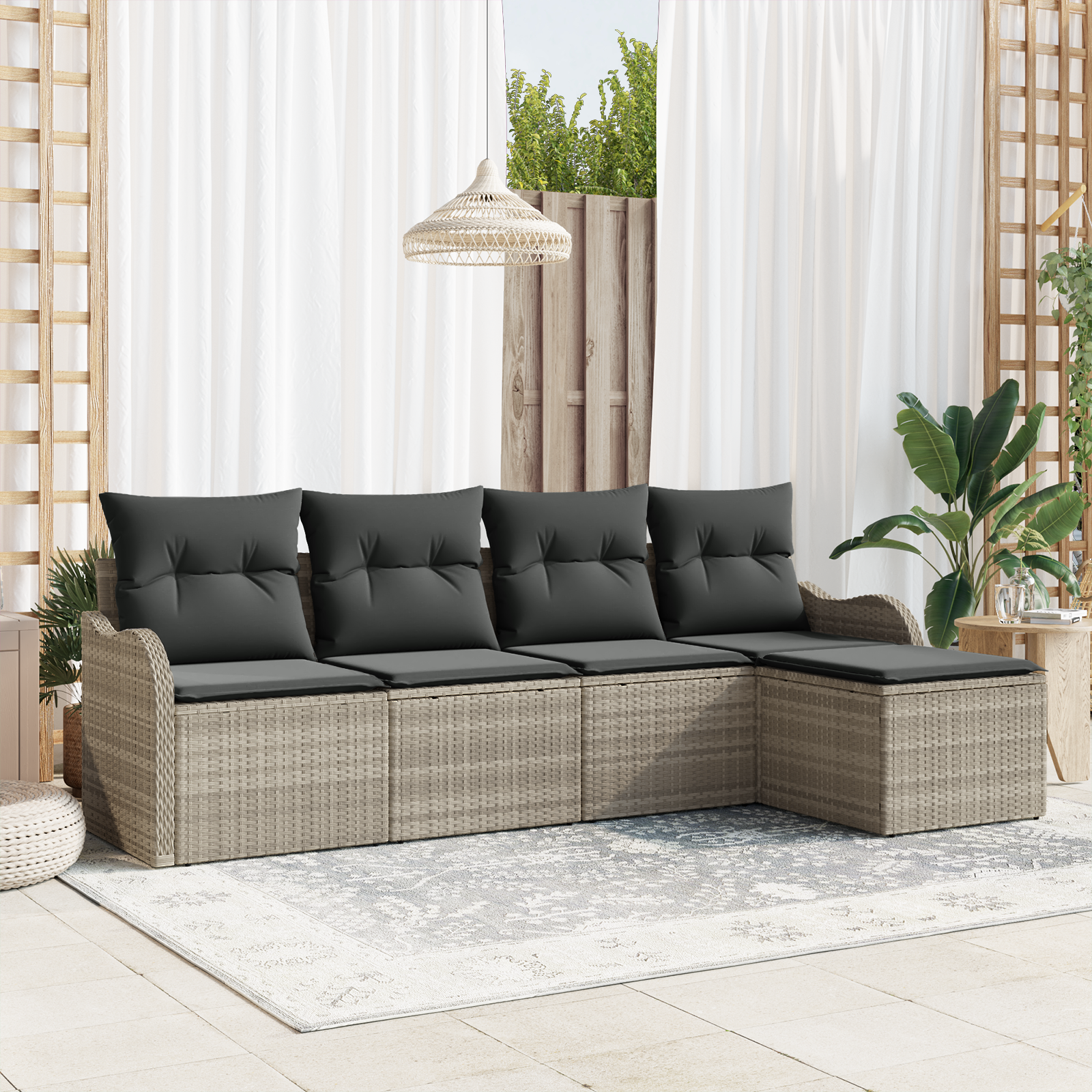 Thumbnail - vidaXL 5-teiliges Garten-Sofaset mit Kissen Hellgraues Poly-Rattan