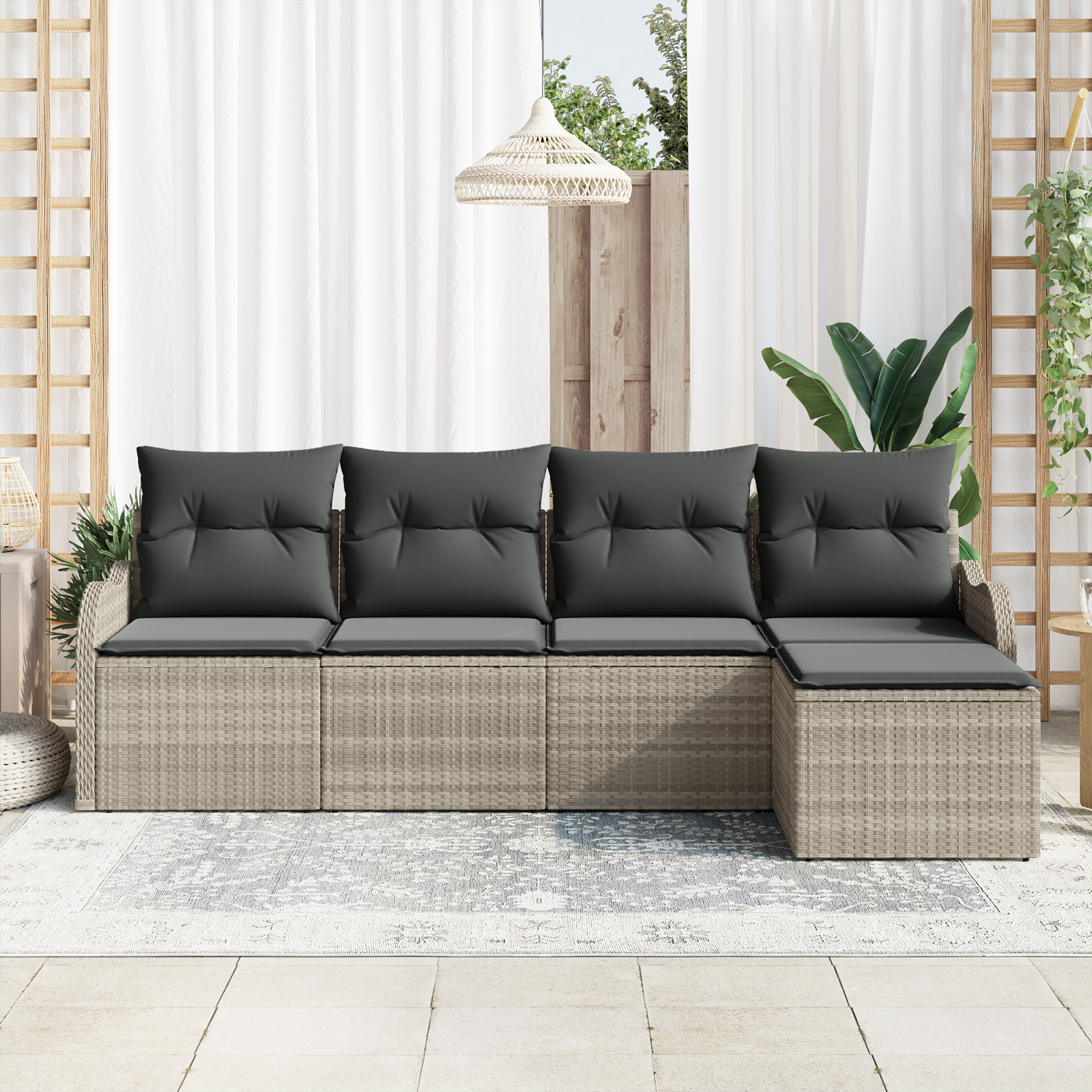 Thumbnail - vidaXL 5-teiliges Garten-Sofaset mit Kissen Hellgraues Poly-Rattan
