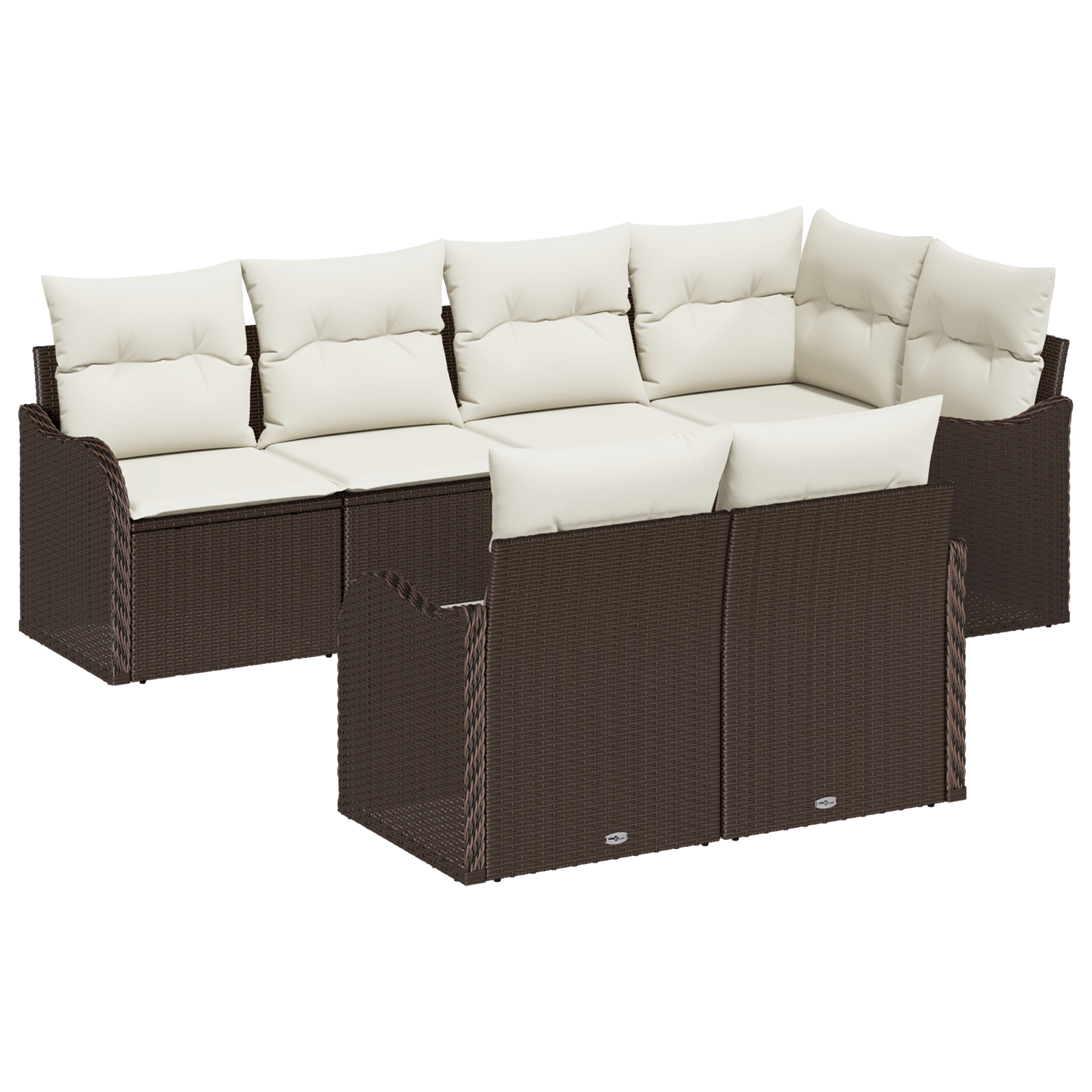 7 Piece Garden Sofa Set with Cushions Brown Poly Rattan - Image 2
