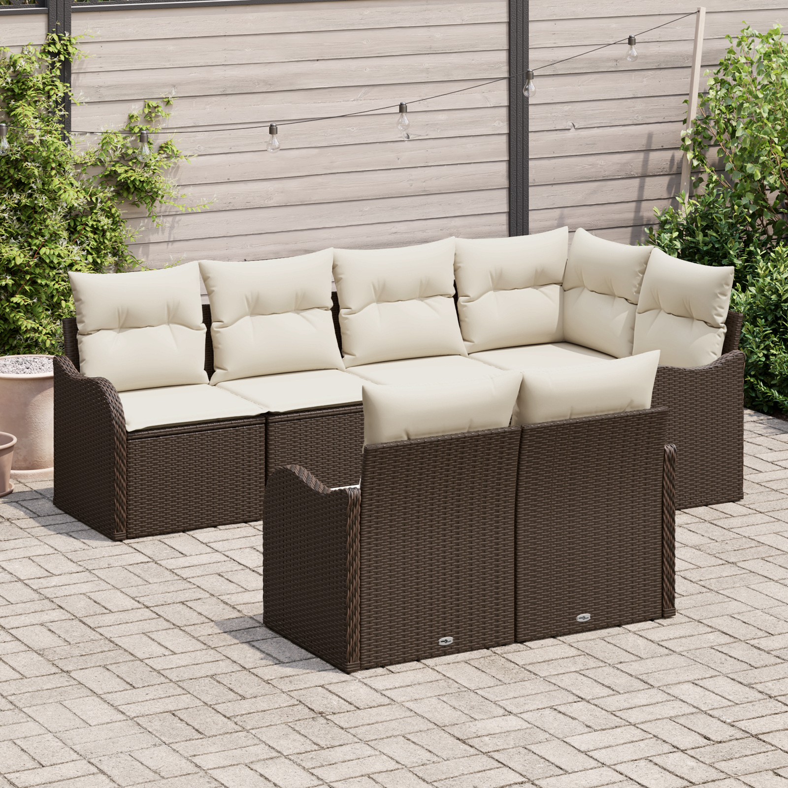 7 Piece Garden Sofa Set with Cushions Brown Poly Rattan - Image 3