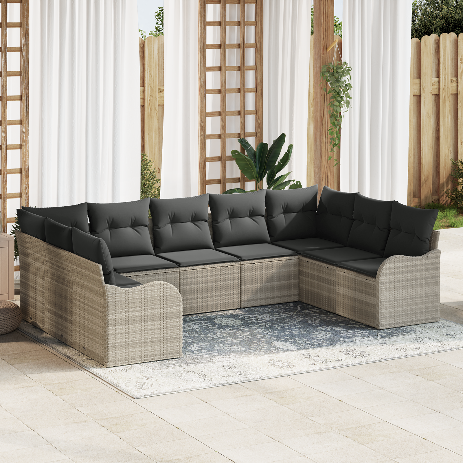 Thumbnail - vidaXL 9-teiliges Garten Sofa Set mit Kissen Hellgrau Poly Rattan