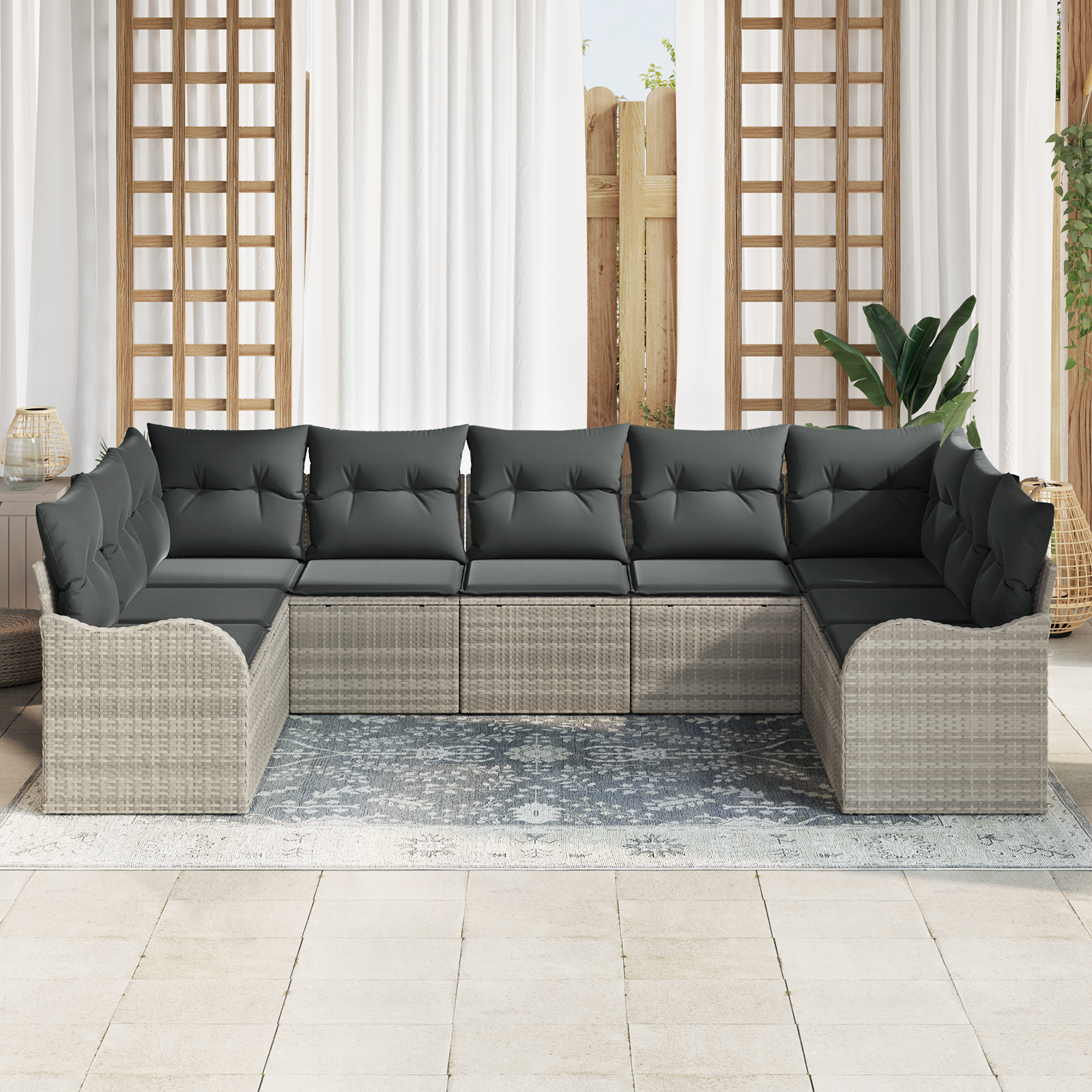 Thumbnail - vidaXL 9-teiliges Garten Sofa Set mit Kissen Hellgrau Poly Rattan