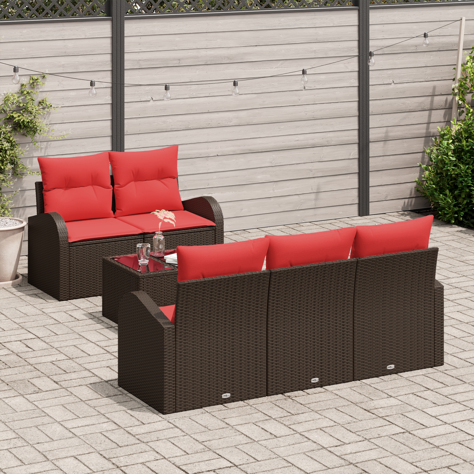 Tuin Sofa Set met opslag 6 pcs Beige en Rood poly rattan - Afbeelding 3