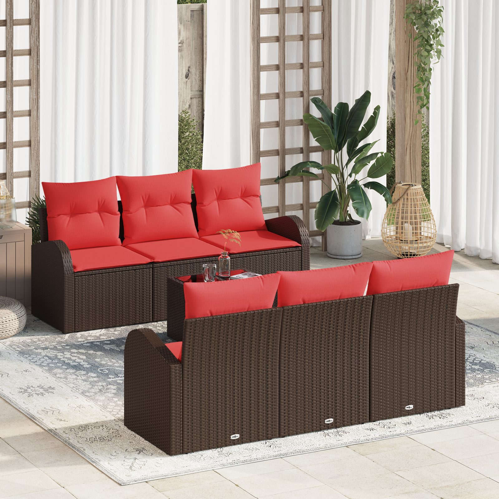 Tuin Sofa Set met opslag 7 pcs Beige en Rood poly rattan - Afbeelding 2