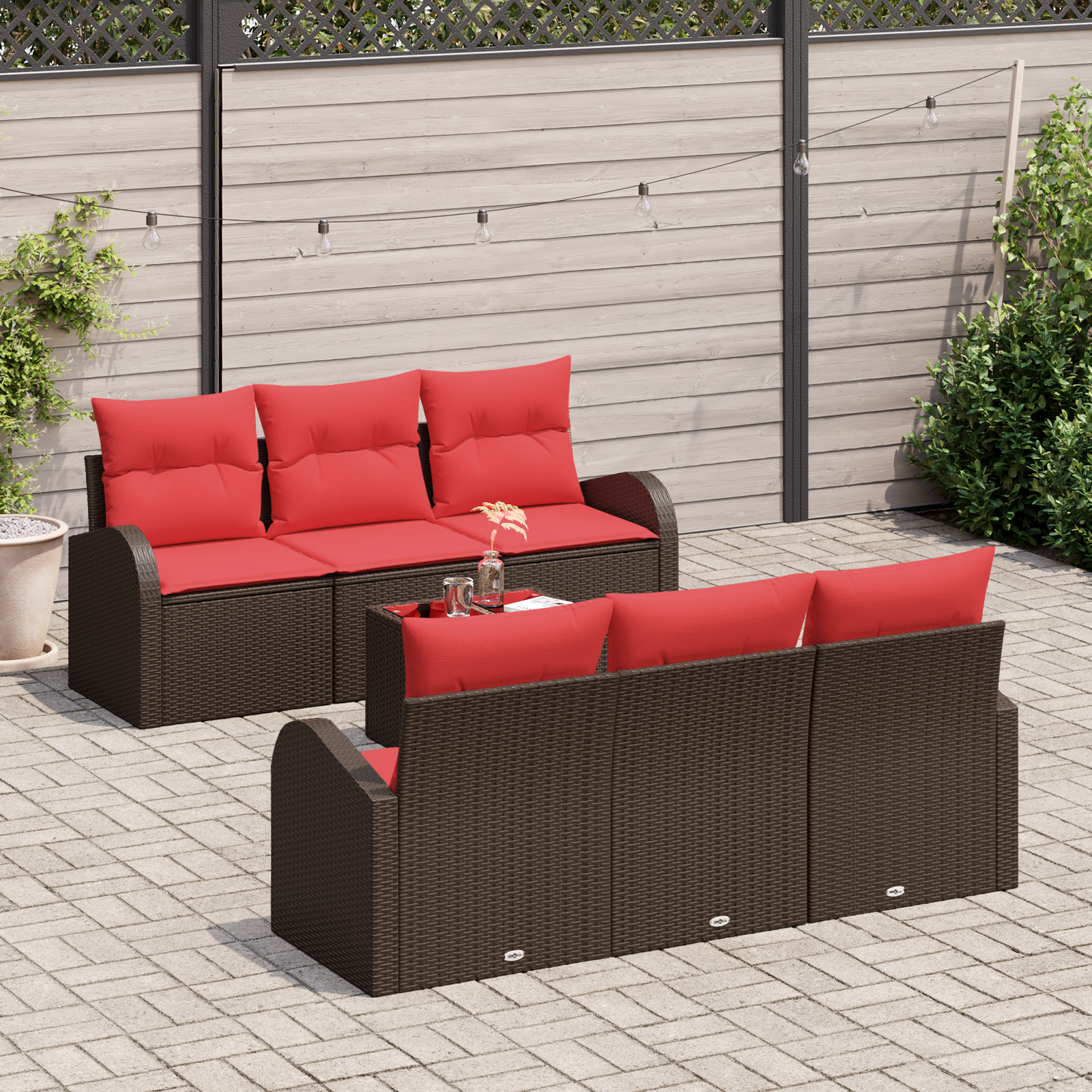 Tuin Sofa Set met opslag 7 pcs Beige en Rood poly rattan - Afbeelding 3
