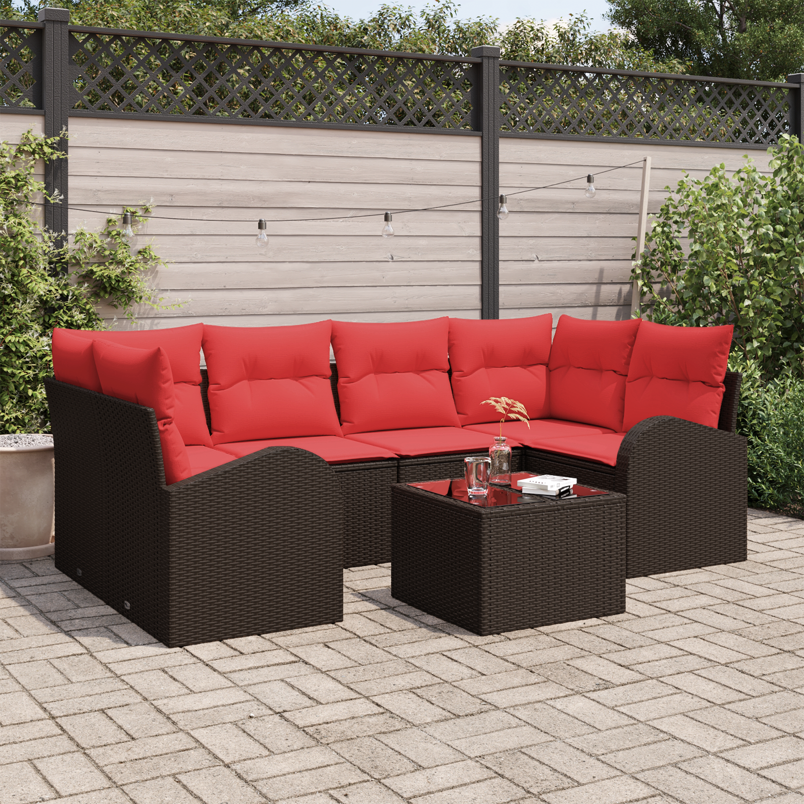 Tuin Sofa Set met opslag 7 pcs Beige en Rood poly rattan - Afbeelding 2
