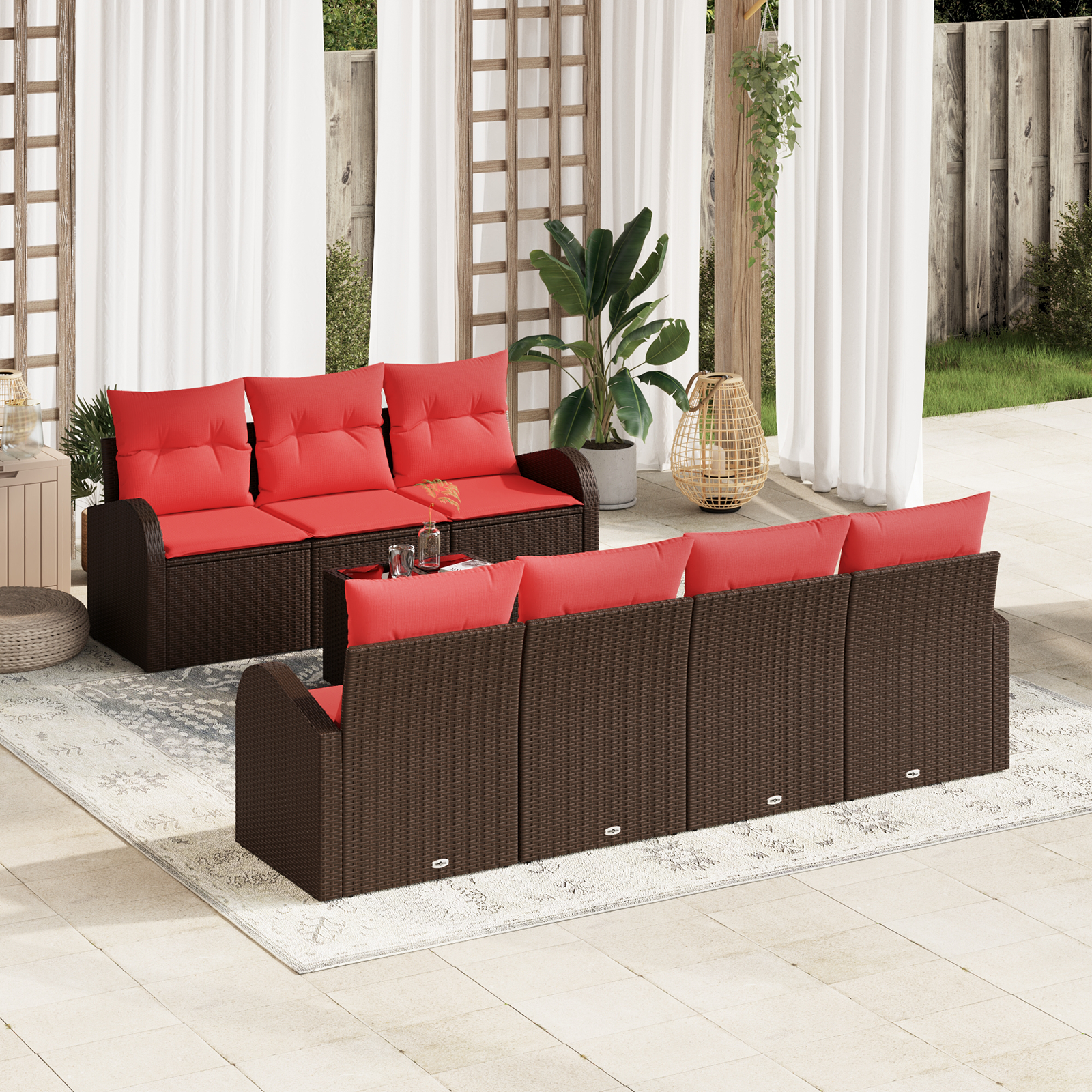 Tuin Sofa Set met opslag 8 pcs Beige en Rood poly rattan - Afbeelding 2