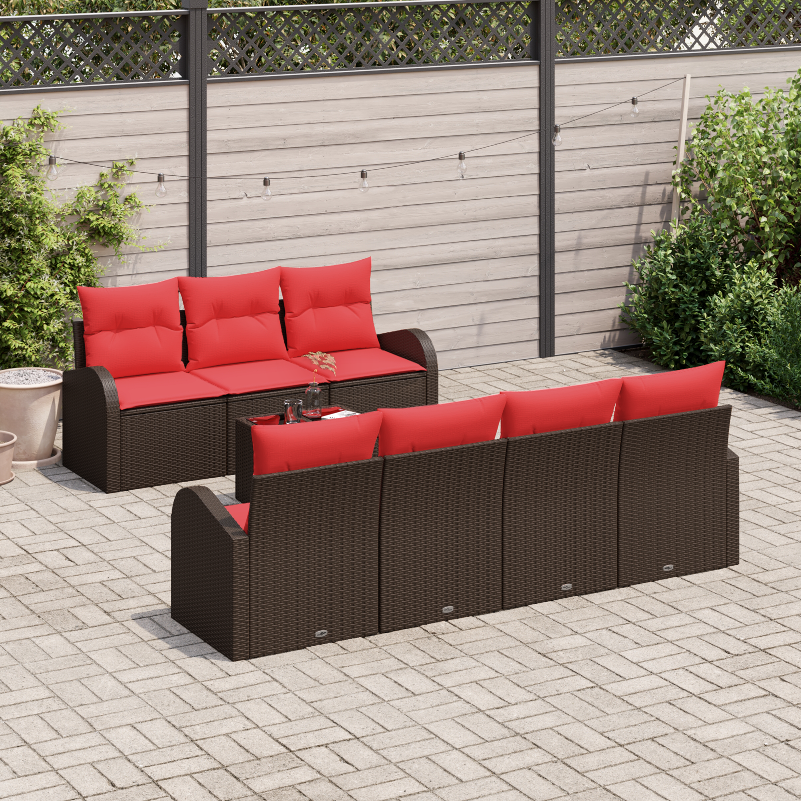 Tuin Sofa Set met opslag 8 pcs Beige en Rood poly rattan - Afbeelding 3