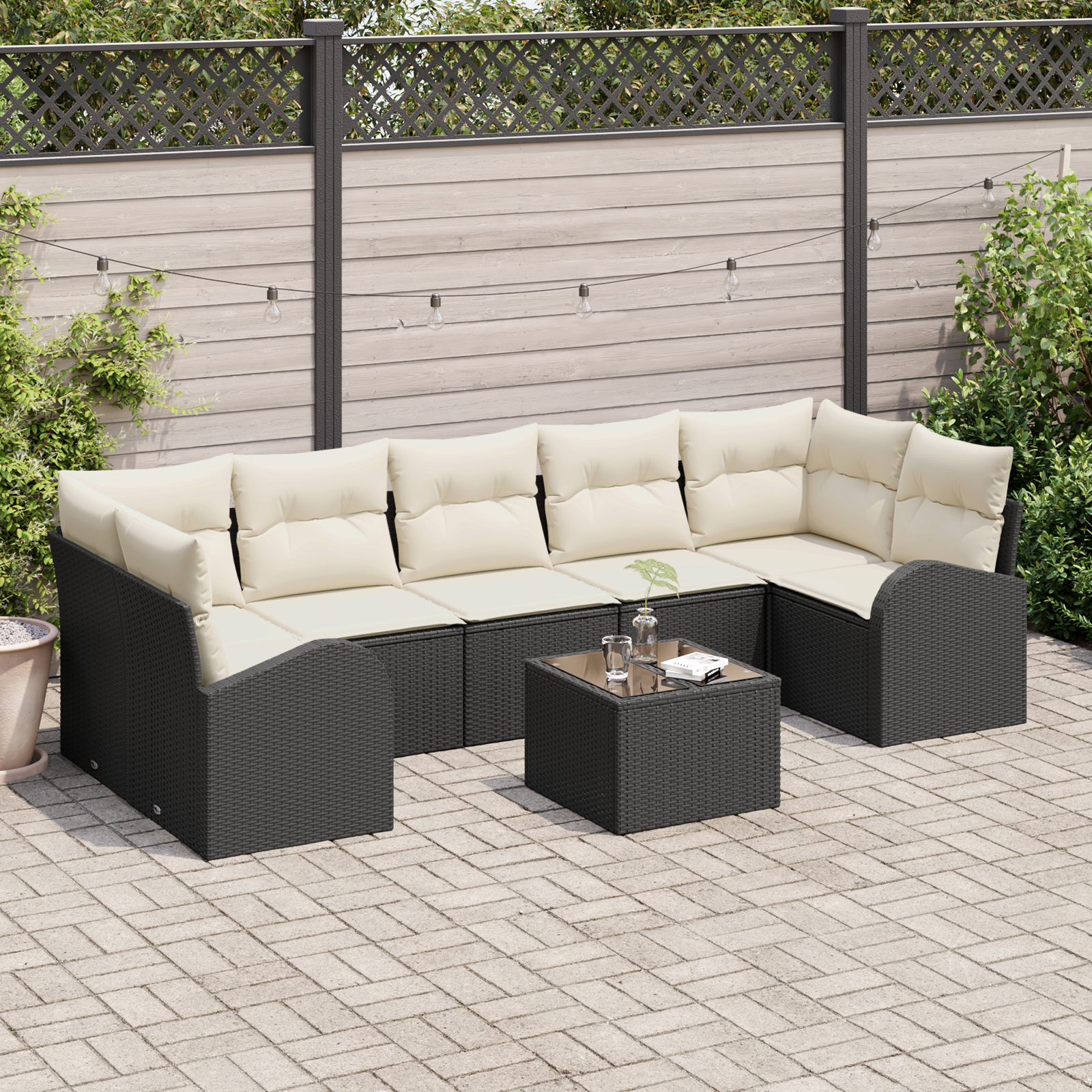 Thumbnail - vidaXL 8-teiliges Garten Sofaset mit Kissen in Schwarz aus Poly Rattan