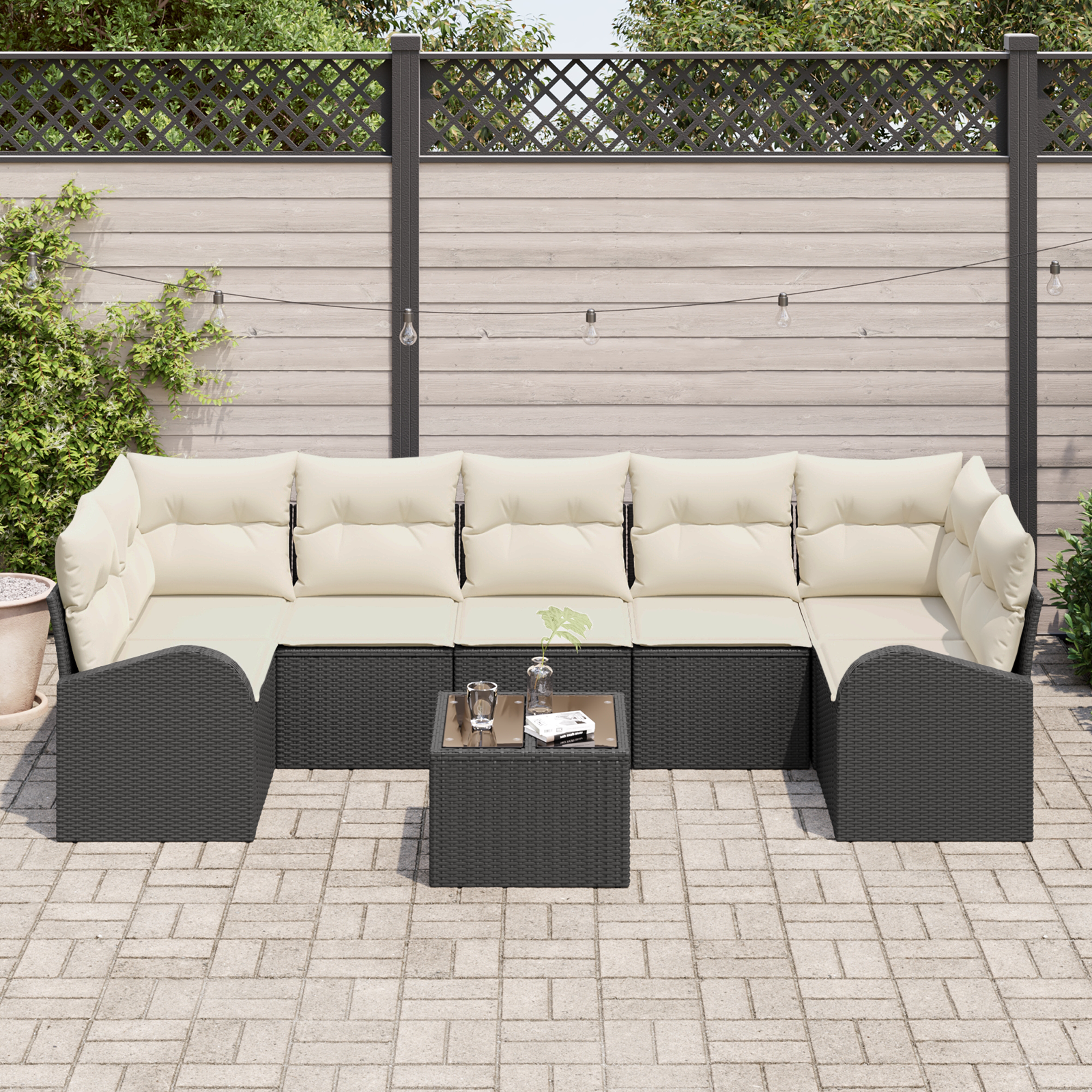 Thumbnail - vidaXL 8-teiliges Garten Sofaset mit Kissen in Schwarz aus Poly Rattan