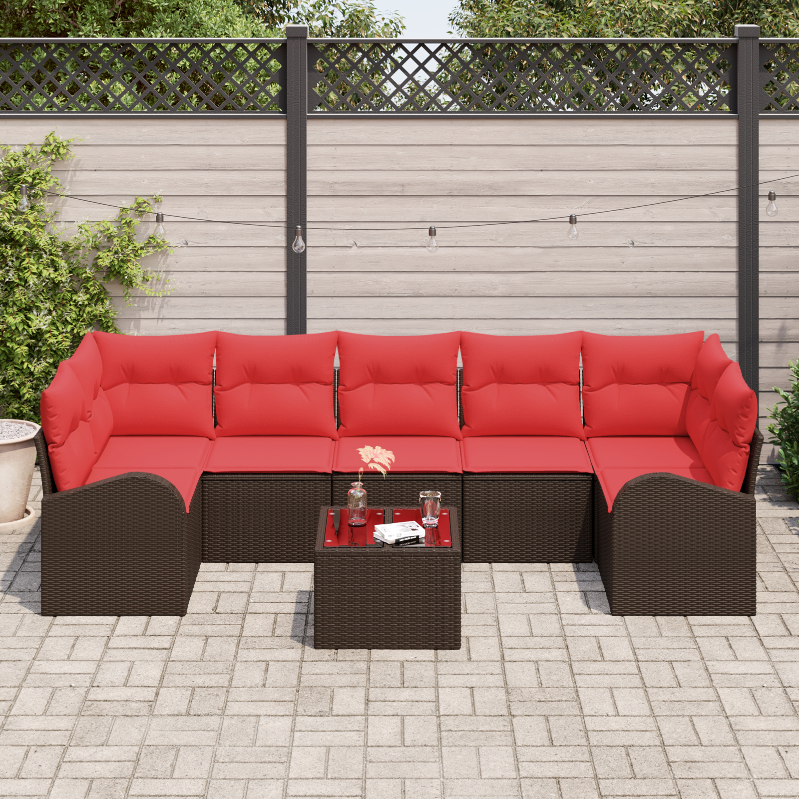 Tuin Sofa Set met opslag 8 pcs Beige en Rood poly rattan - Afbeelding 3