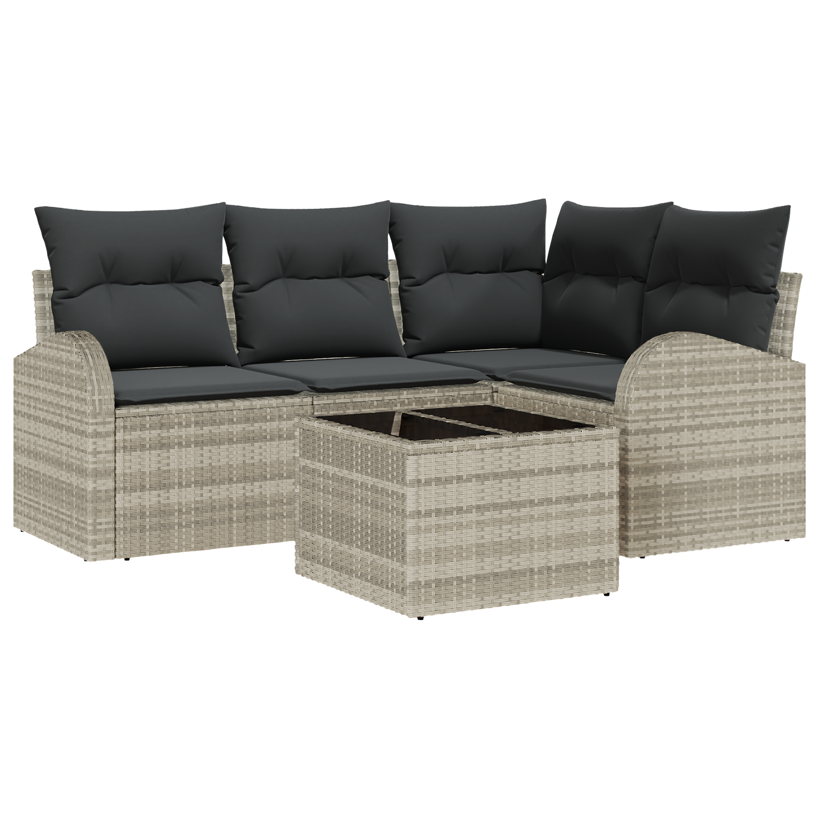5 dalių Sodo Sofa Rinkinys su Pagalvėlėmis Šviesiai Pilkas Poliratanas - Image 2