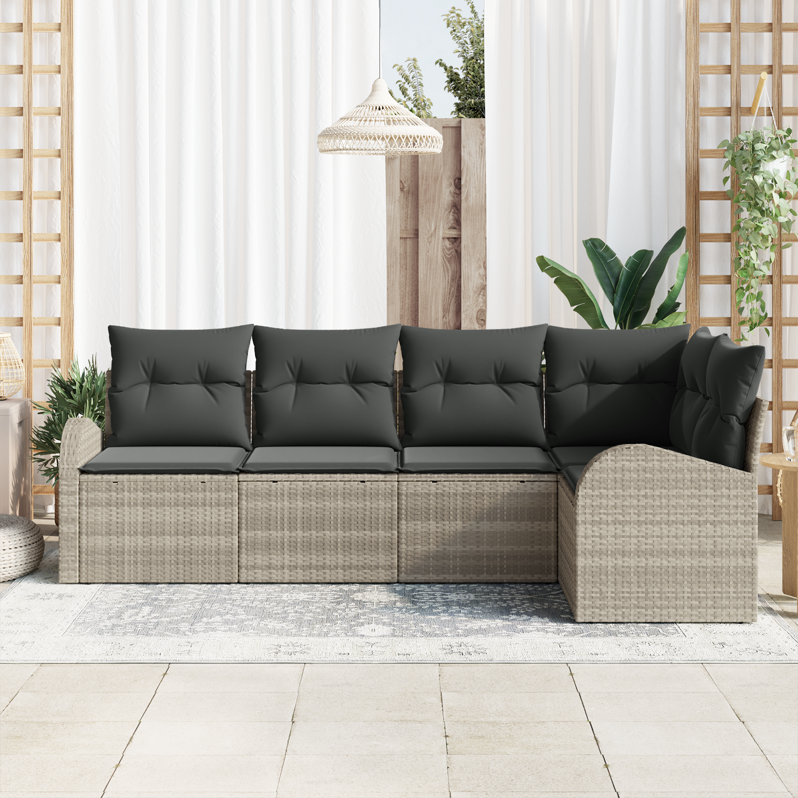 Thumbnail - vidaXL 5 Teile Garten Sofa Set mit Kissen Hellgrau Poly Rattan