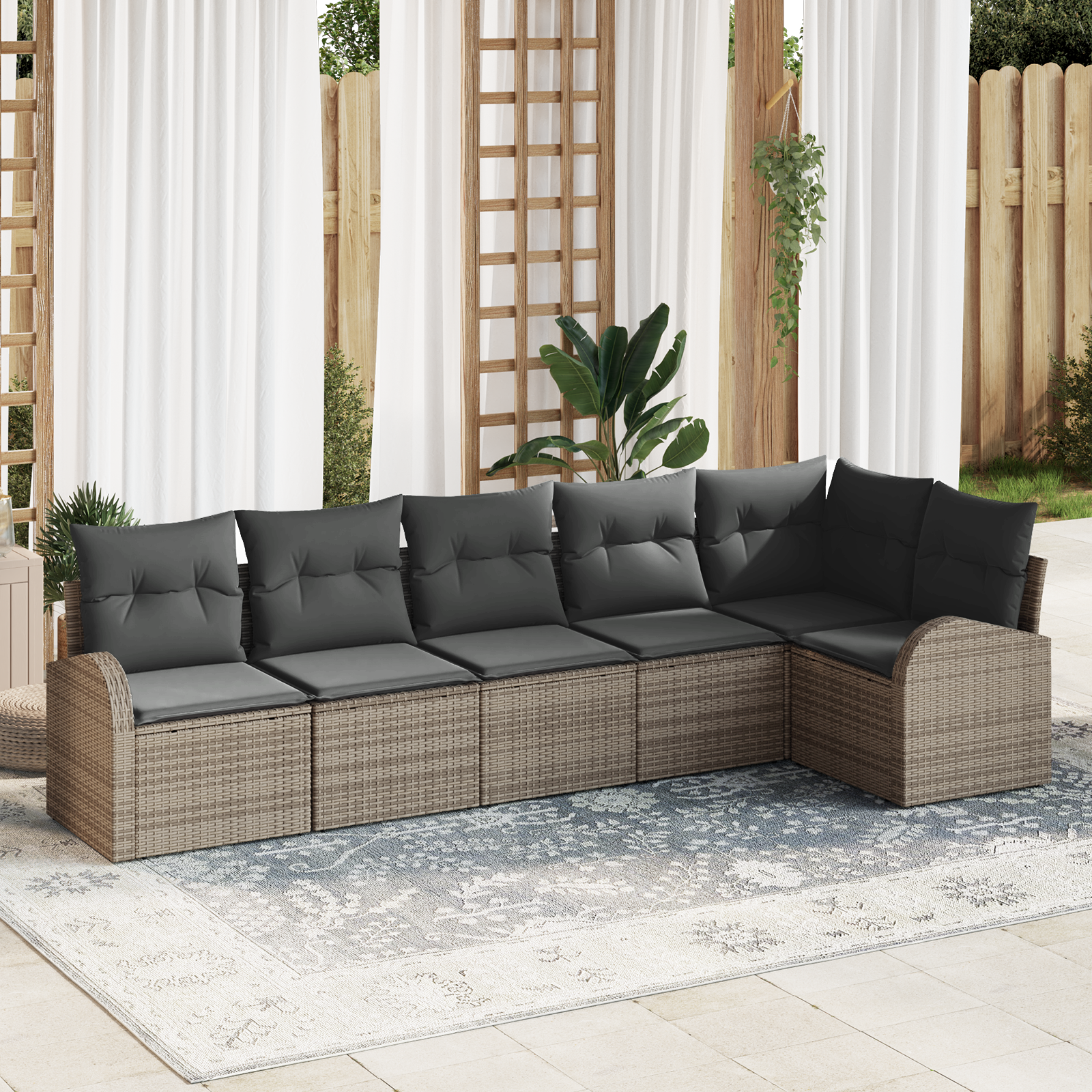 Thumbnail - vidaXL 6-teiliges Garten Sofa Set mit Kissen Grau Poly Rattan