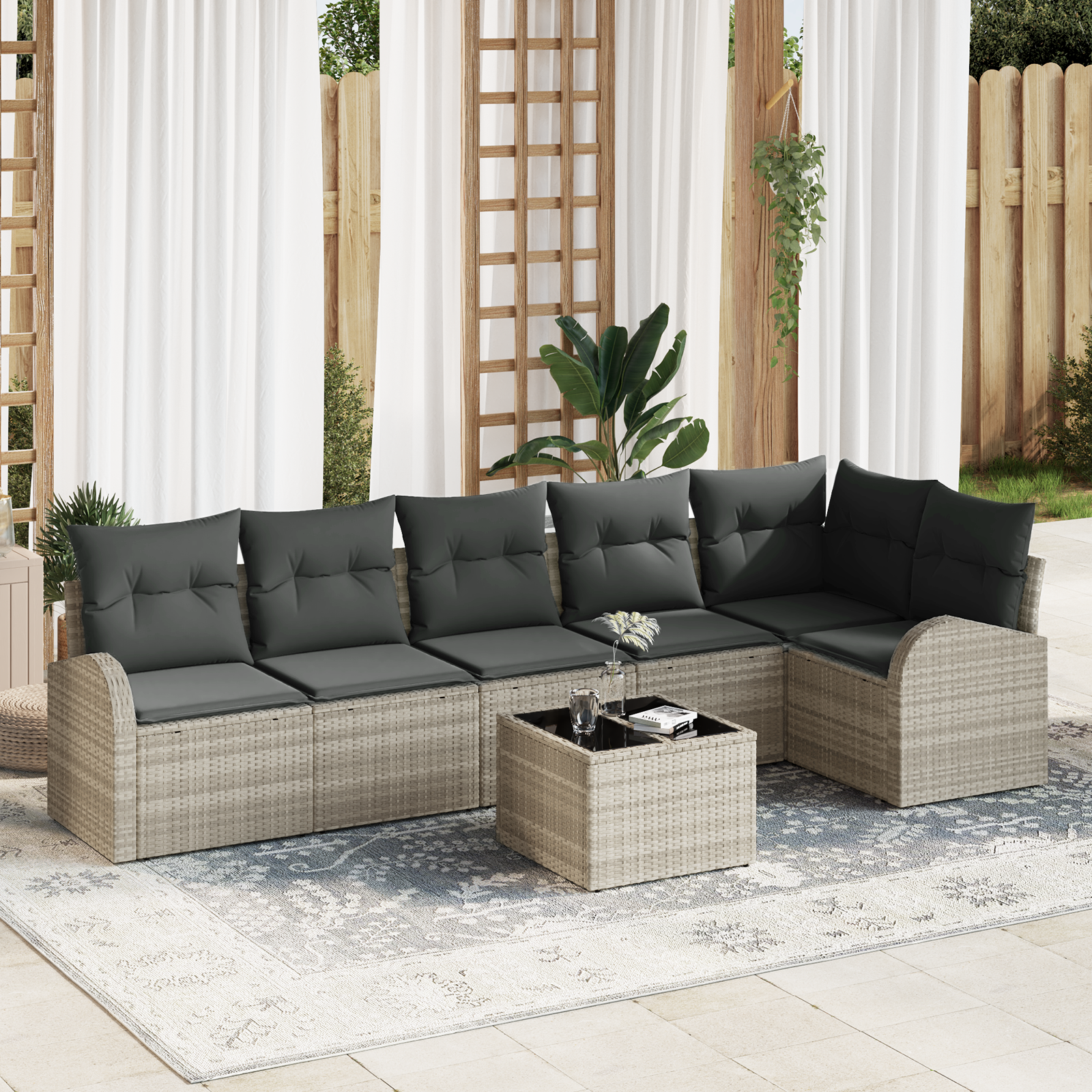Thumbnail - vidaXL 7-teiliges Garten Sofa Set mit Kissen Grau Poly Rattan