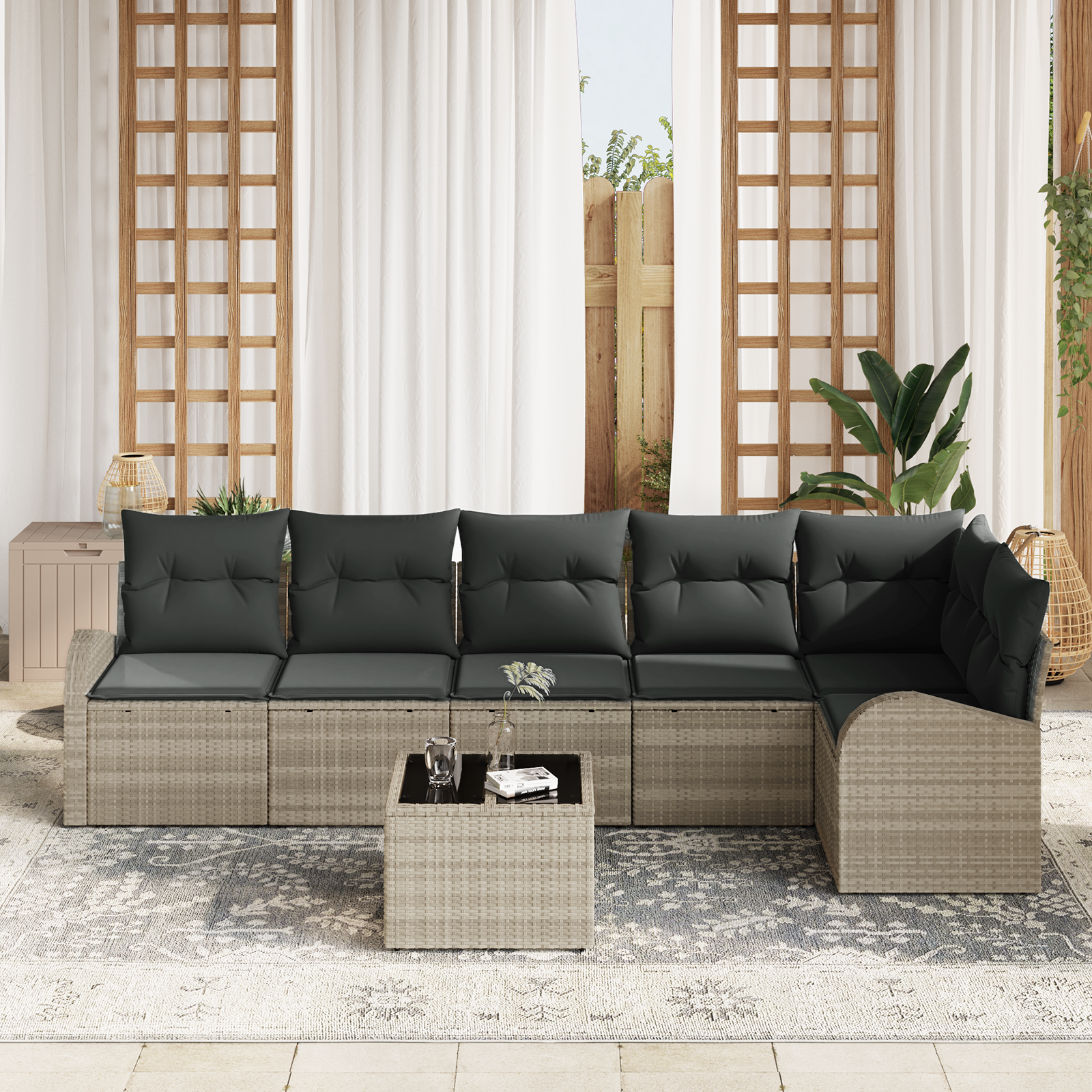 Thumbnail - vidaXL 7-teiliges Garten Sofa Set mit Kissen Grau Poly Rattan