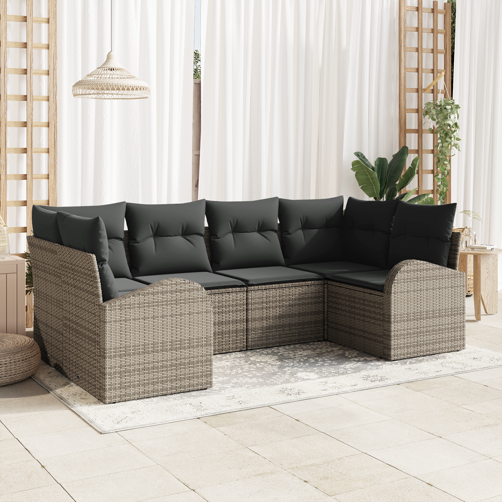 Set Divano da Giardino con Cuscini Grigio Rattan Sintetico