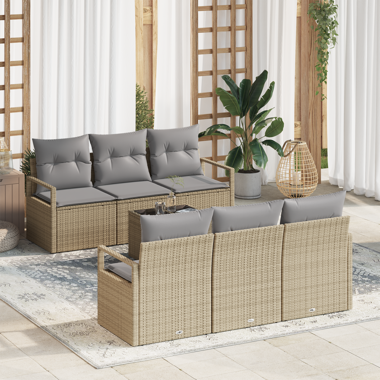 Thumbnail - vidaXL 7-teiliges Garten-Sofa-Set mit Kissen in Beige aus Poly Rattan