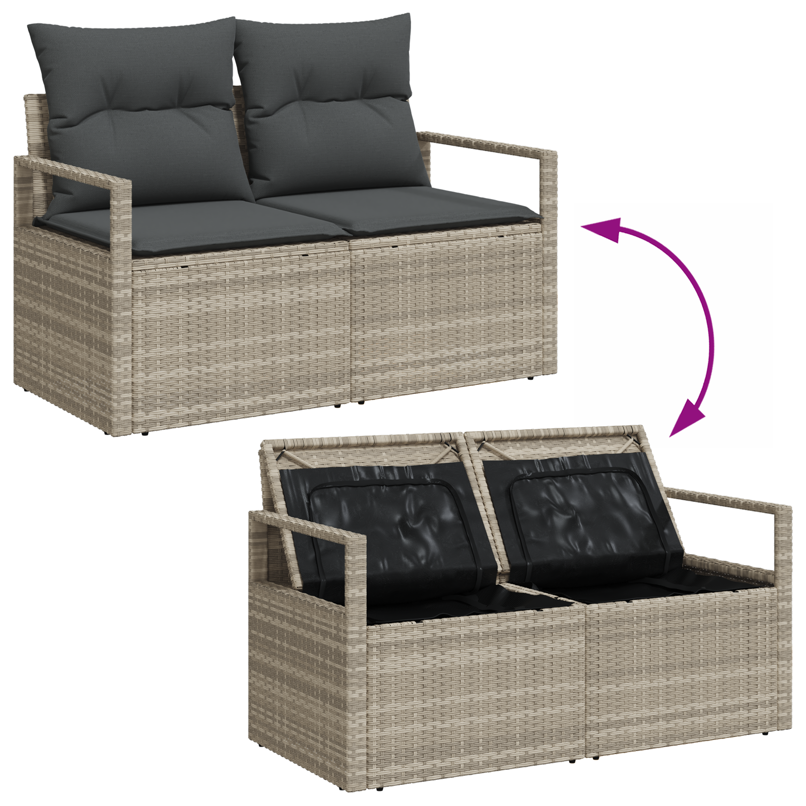 7-teiliges Garten-Sofa-Set mit Kissen in Hellgrau Poly-Rattan – Bild 9