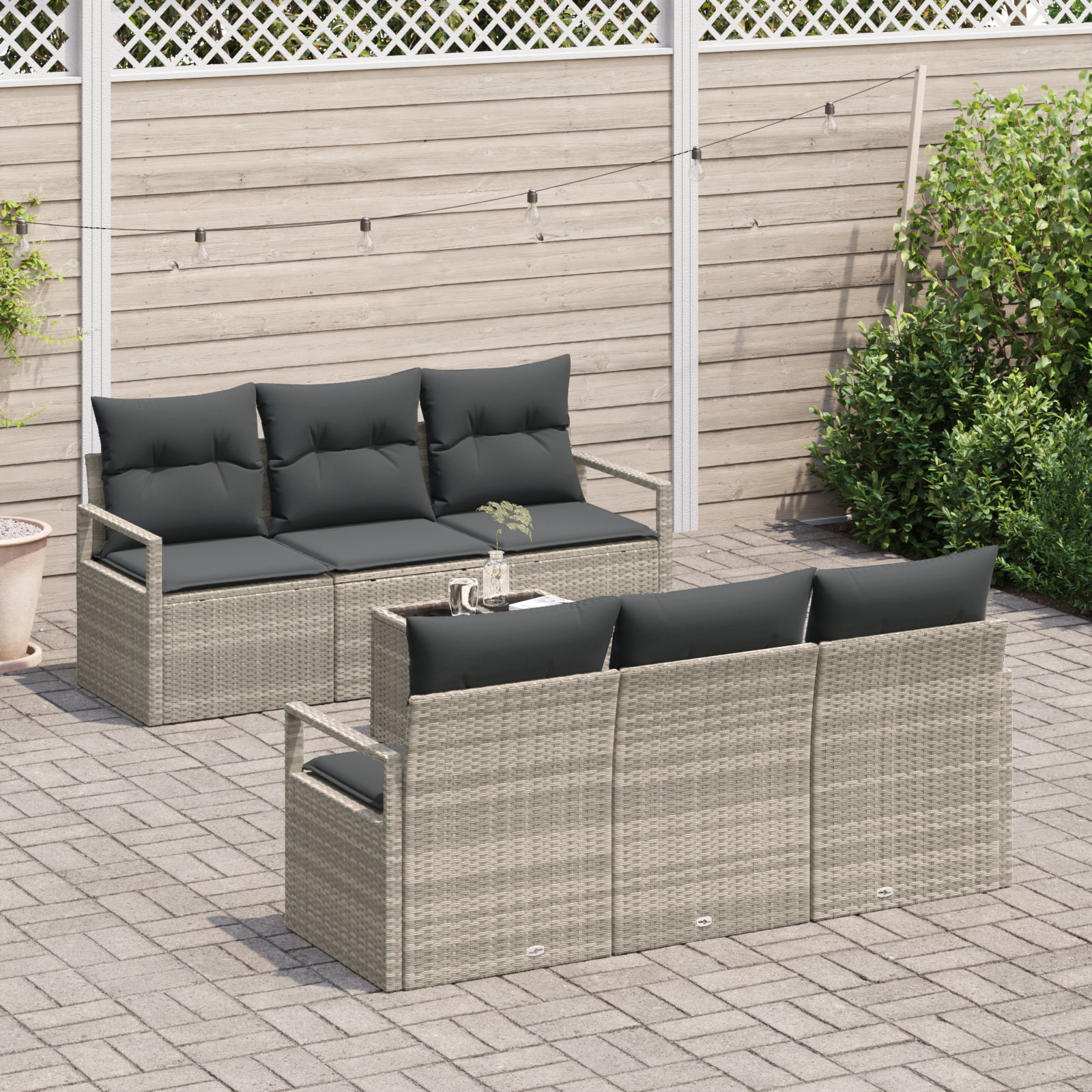 7-teiliges Garten-Sofa-Set mit Kissen in Hellgrau Poly-Rattan – Bild 3