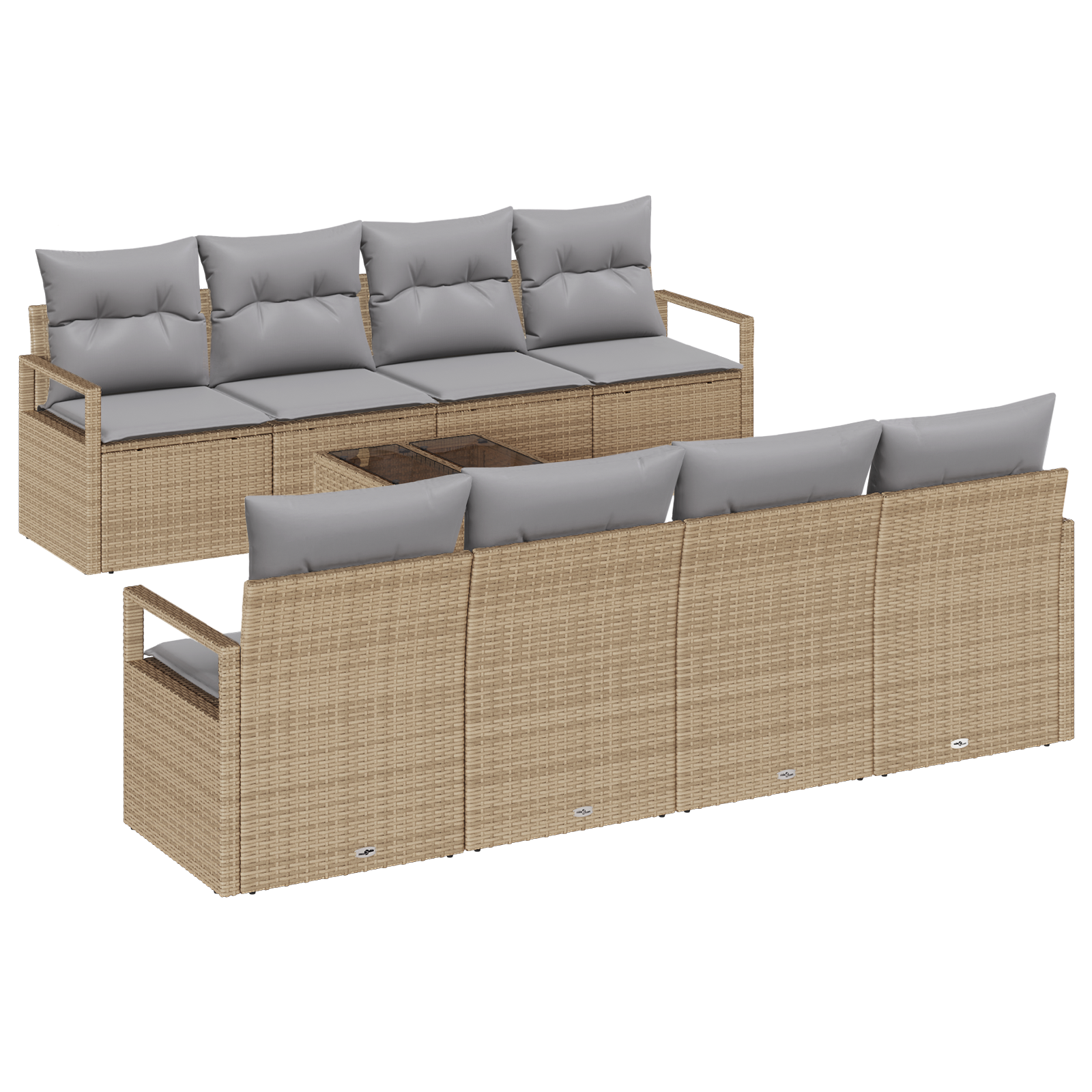 9-teiliges Garten Sofa Set mit Kissen in beigem Poly Rattan – Bild 2