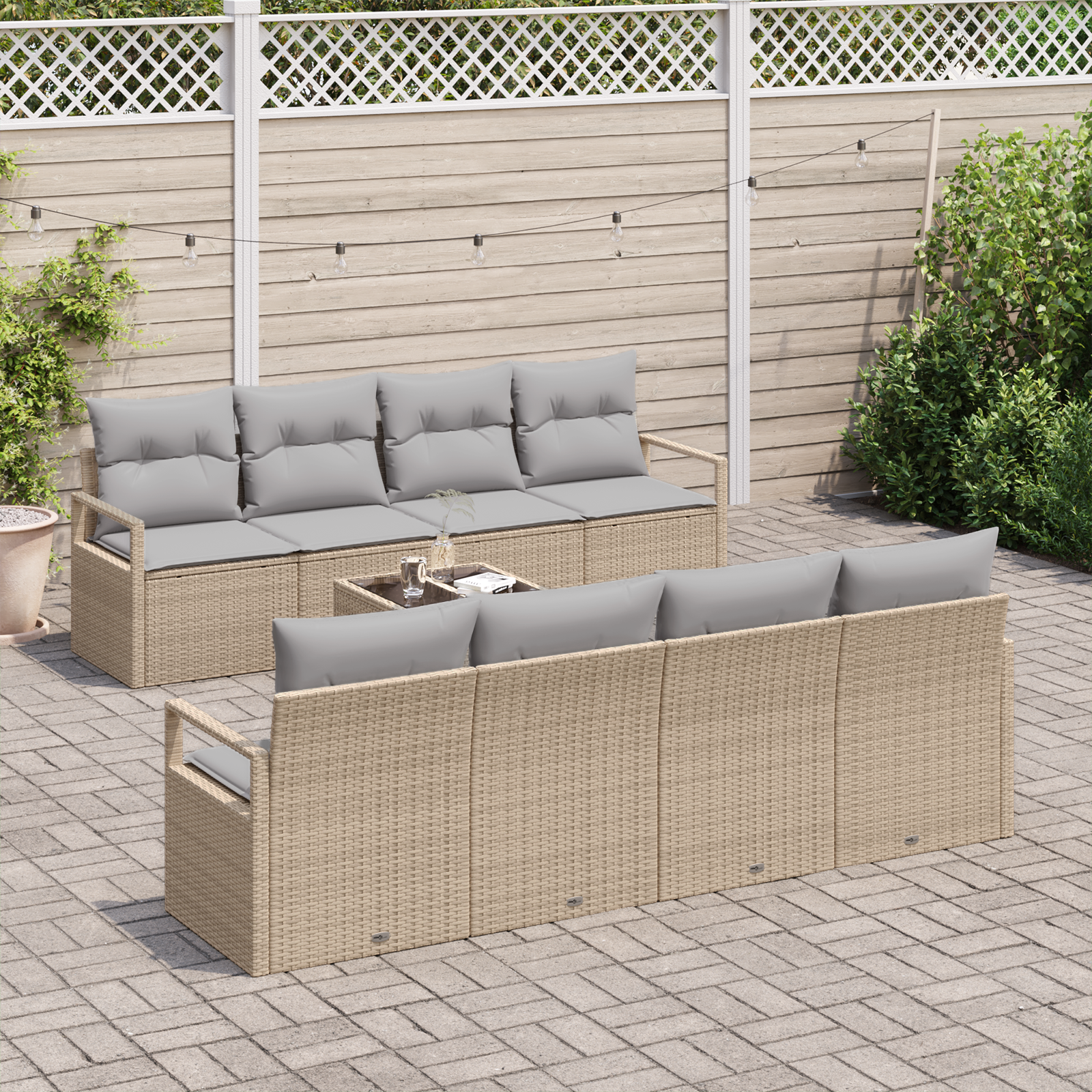 9-teiliges Garten Sofa Set mit Kissen in beigem Poly Rattan – Bild 3