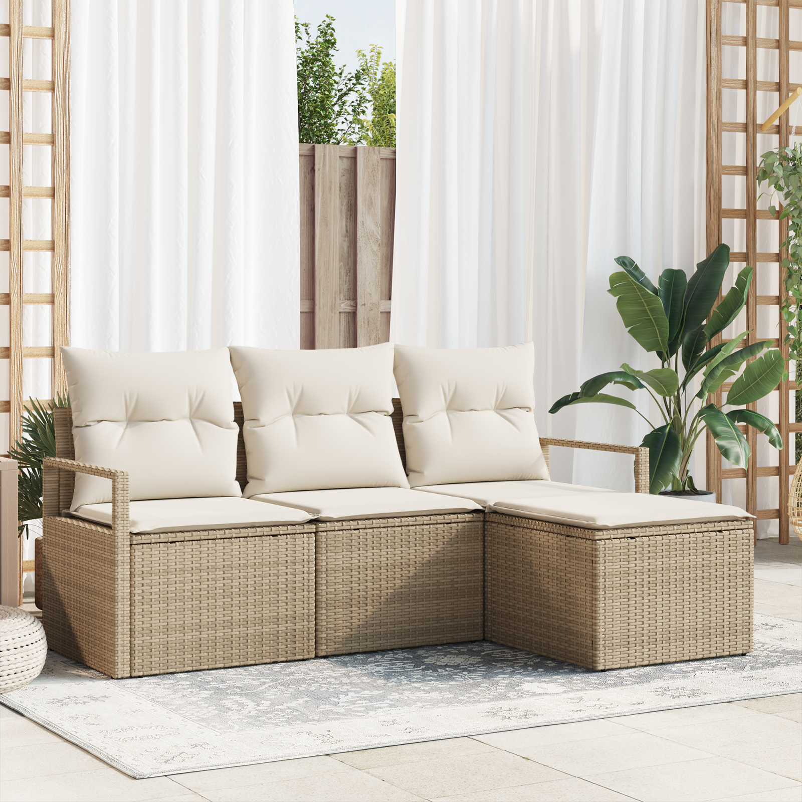 Thumbnail - vidaXL 4-teilige Garten-Sofa mit Kissen Beige Poly Rattan