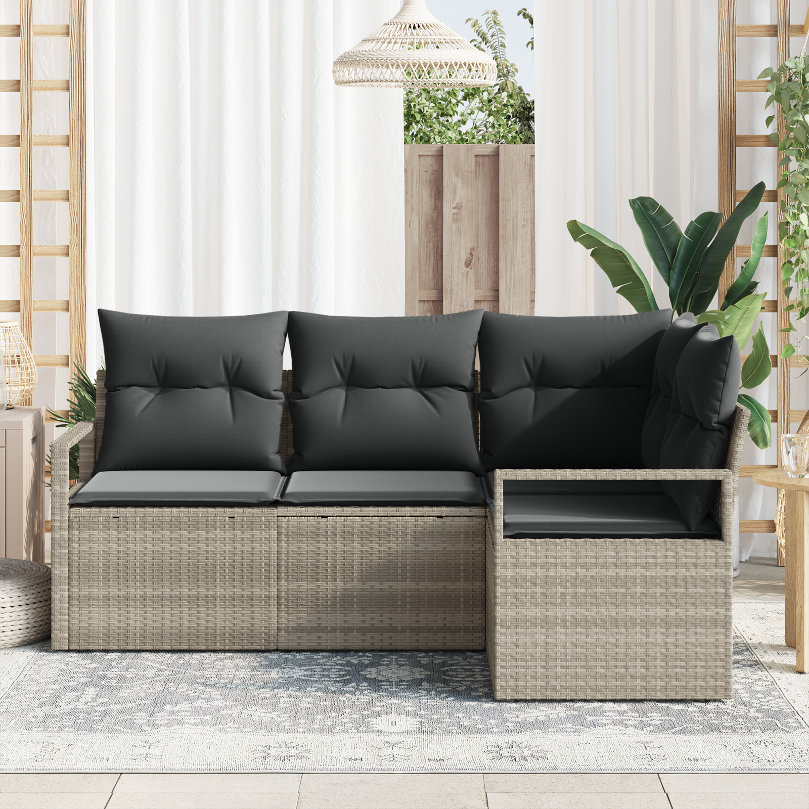 4-teiliges Garten Sofa Set mit Kissen in Hellgrau Poly Rattan – Bild 3