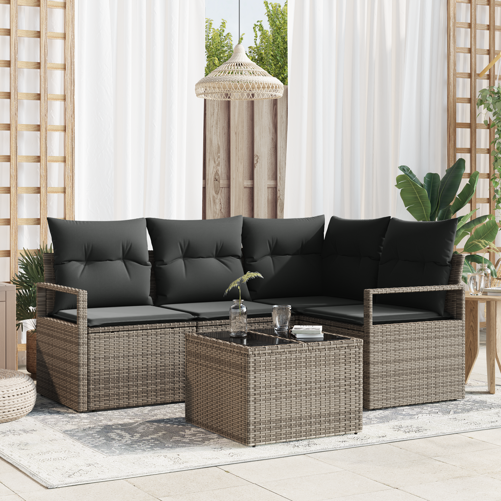 Thumbnail - vidaXL 4-teiliges Garten Sofa Set mit Kissen Schwarz Poly Rattan