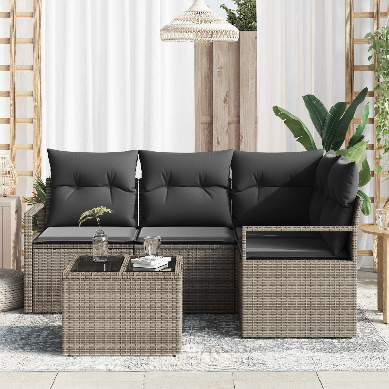 Thumbnail - vidaXL 4-teiliges Garten Sofa Set mit Kissen Schwarz Poly Rattan