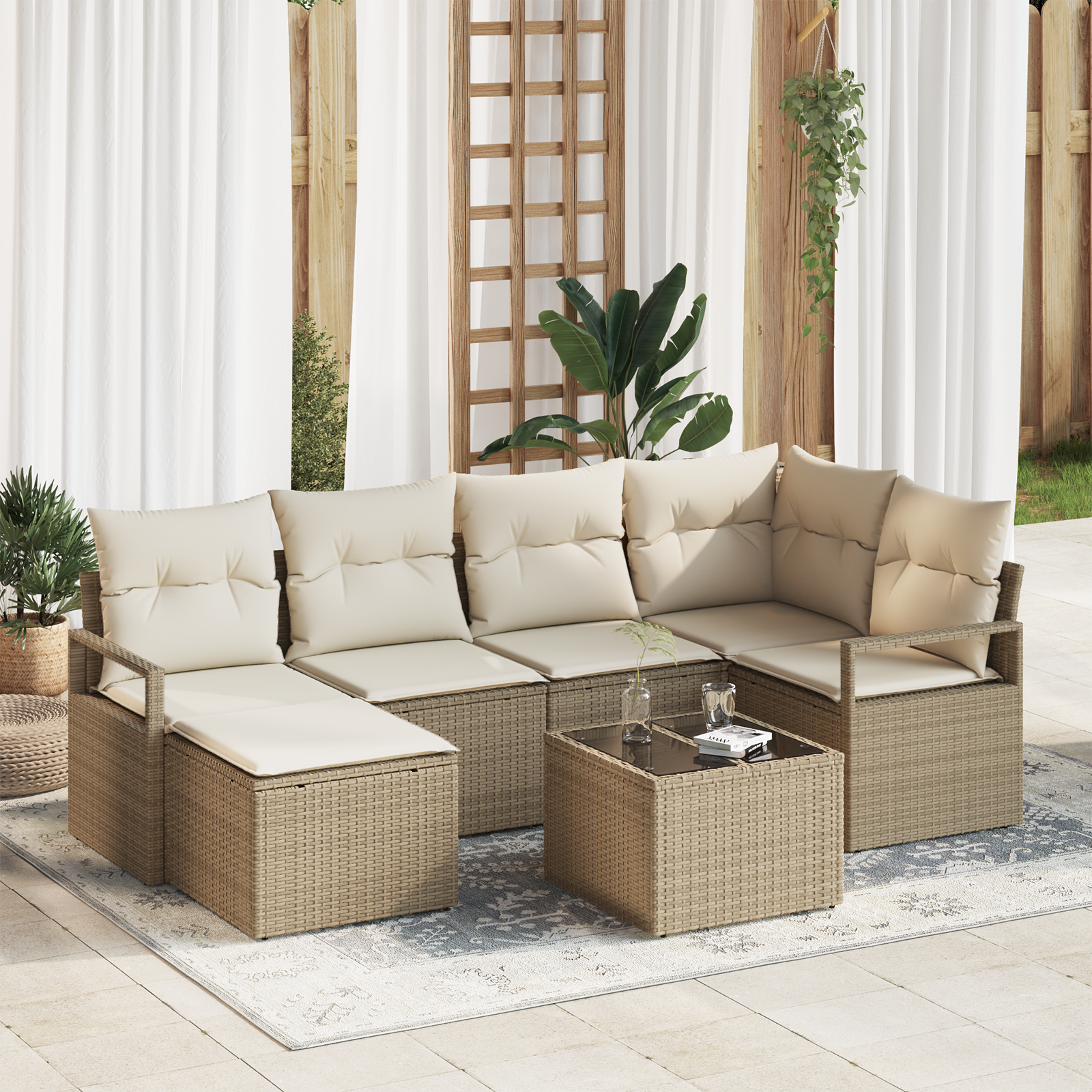 Thumbnail - vidaXL 7-teiliges Garten-Sofa-Set mit Kissen in Braun Poly-Rattan