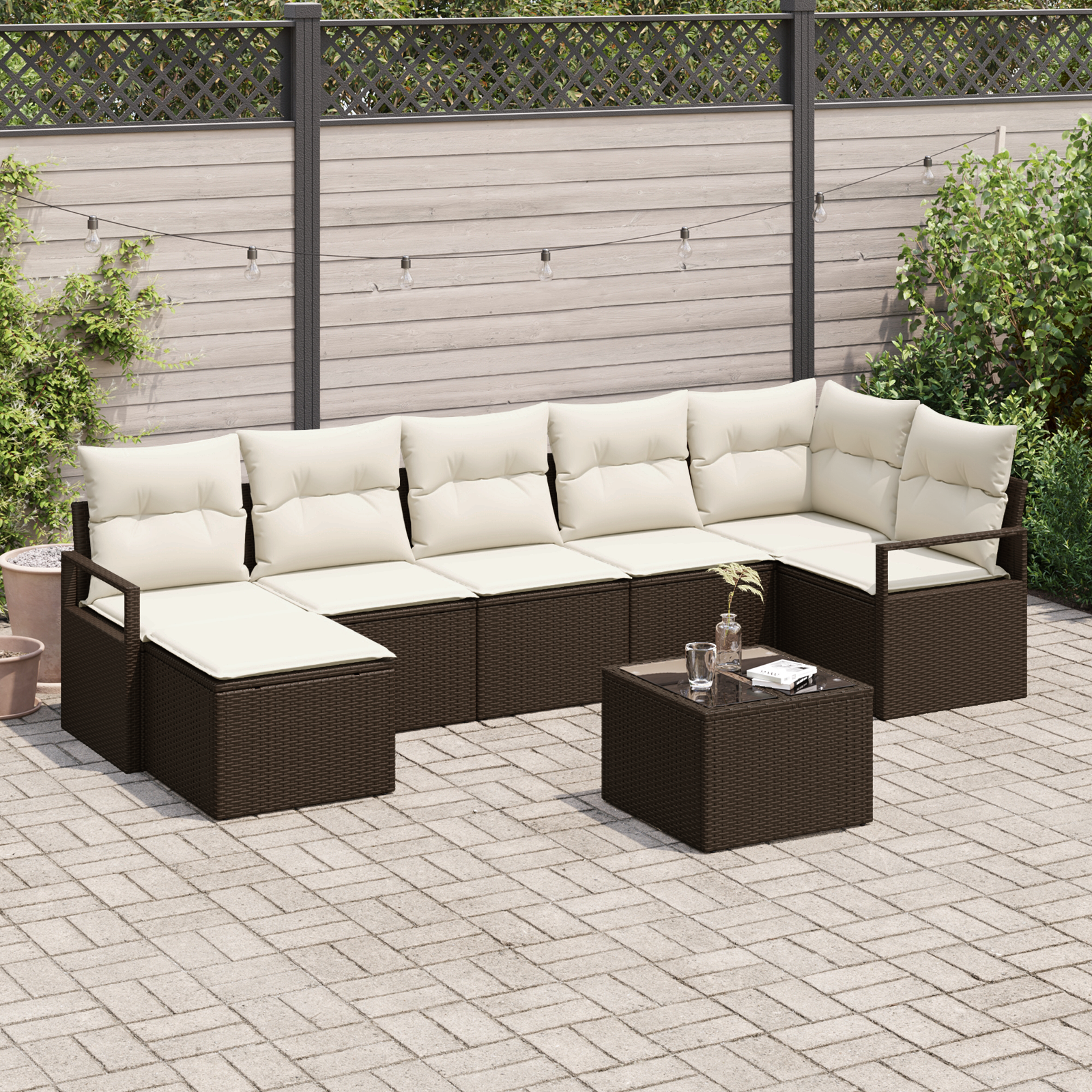 7 dalių sodo sofa komplektas su pagalvėlėmis pilkas poli ratanas