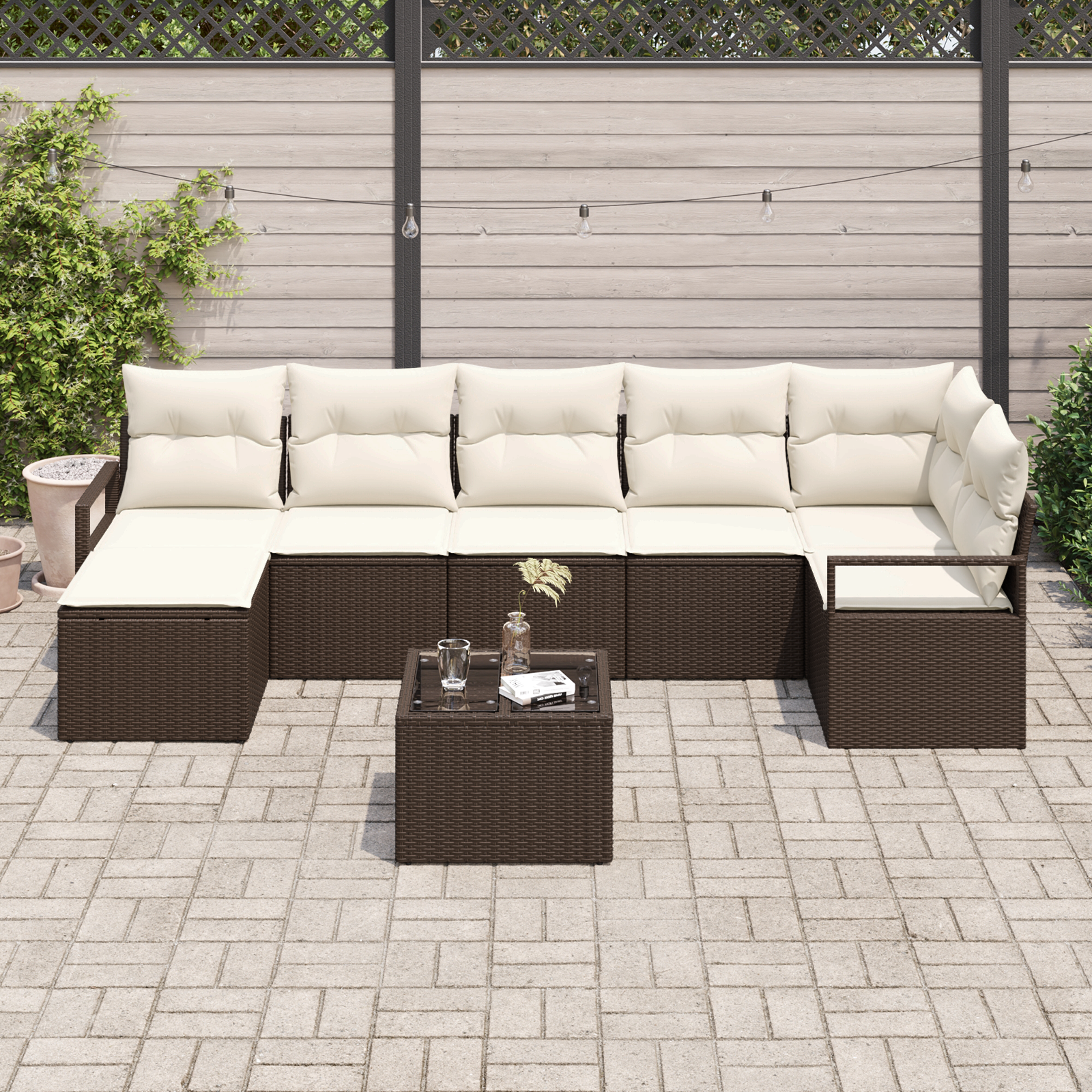 7 dalių sodo sofa komplektas su pagalvėlėmis pilkas poli ratanas - Image 3